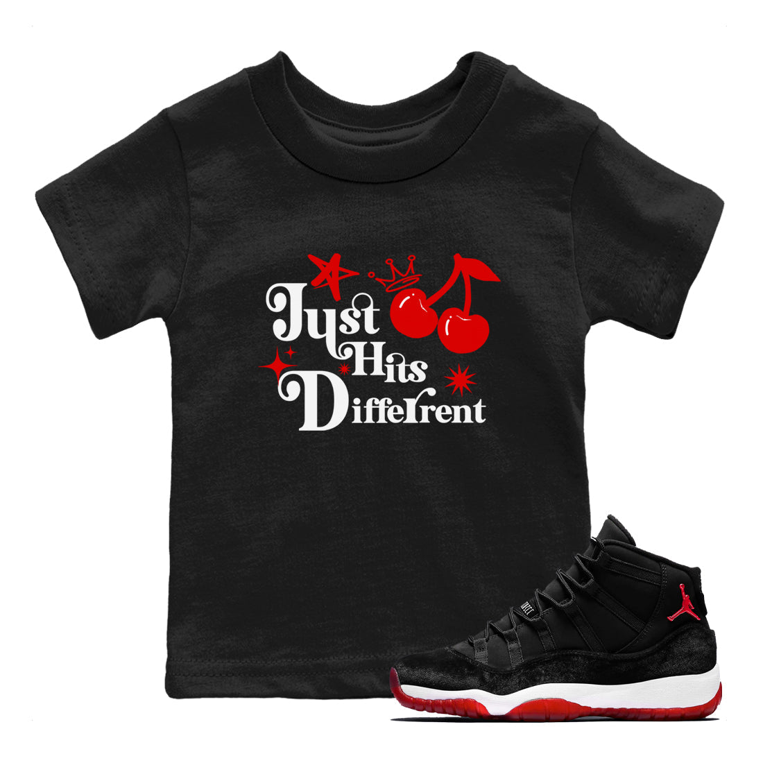 Just Hits Different snkmatch Tees Kids - Air Jordan 11 Bred Velvet