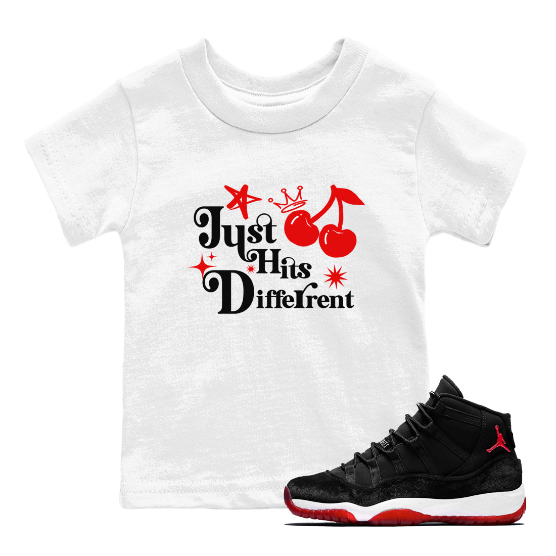 Just Hits Different snkmatch Tees Kids - Air Jordan 11 Bred Velvet