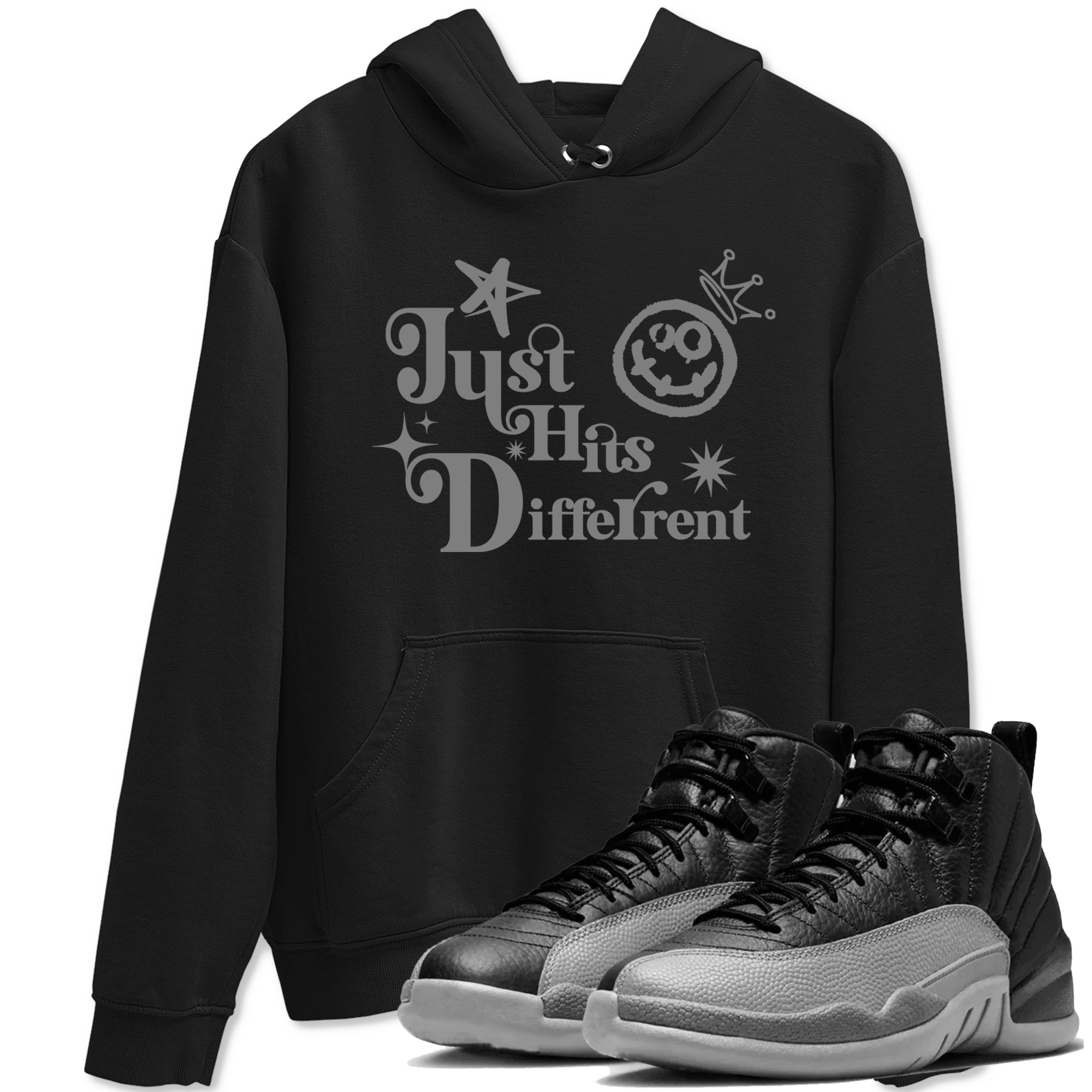 Just Hits Different snkmatch Tees - Air Jordan 12 Black Wolf Grey