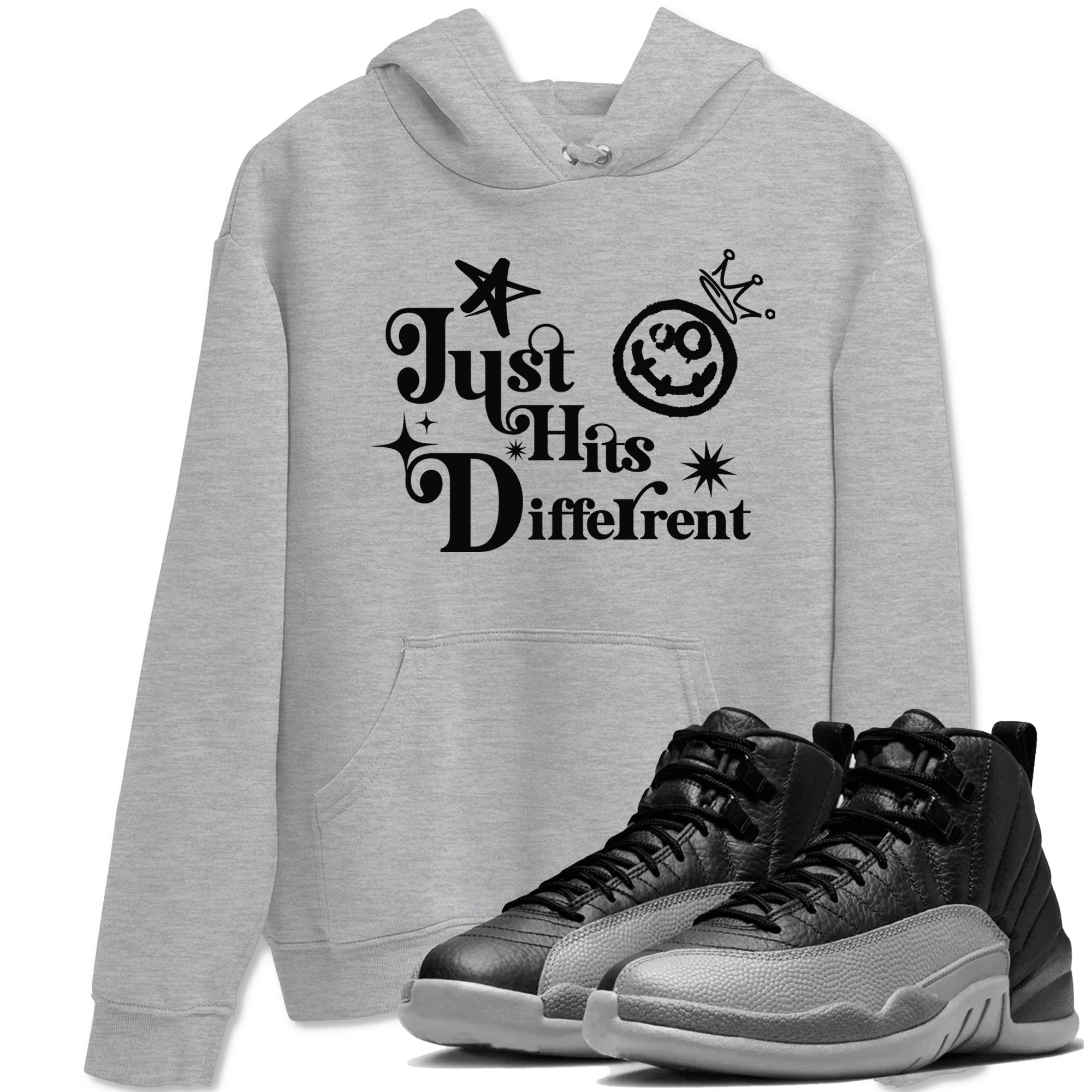 Just Hits Different snkmatch Tees - Air Jordan 12 Black Wolf Grey