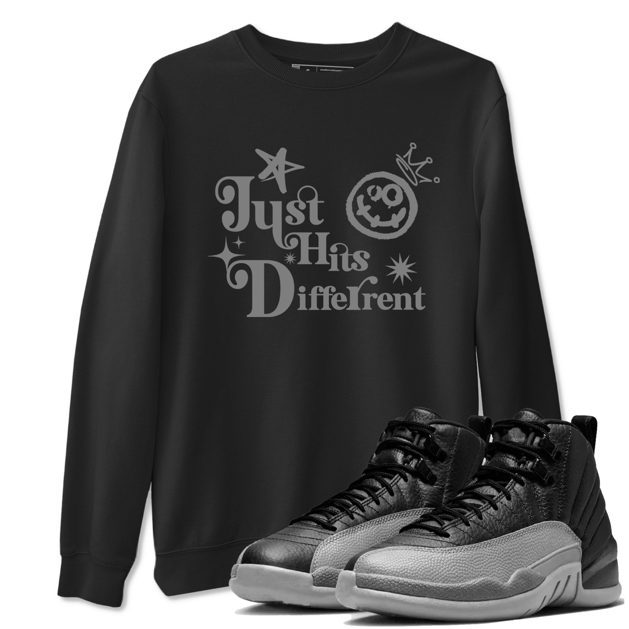Just Hits Different snkmatch Tees - Air Jordan 12 Black Wolf Grey