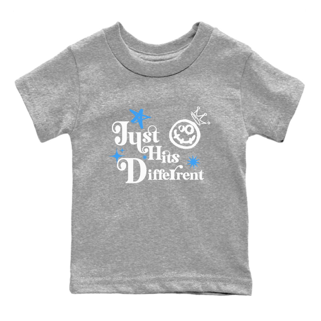 Just Hits Different snkmatch Tees Kids - Air Jordan 12 White and University Blue