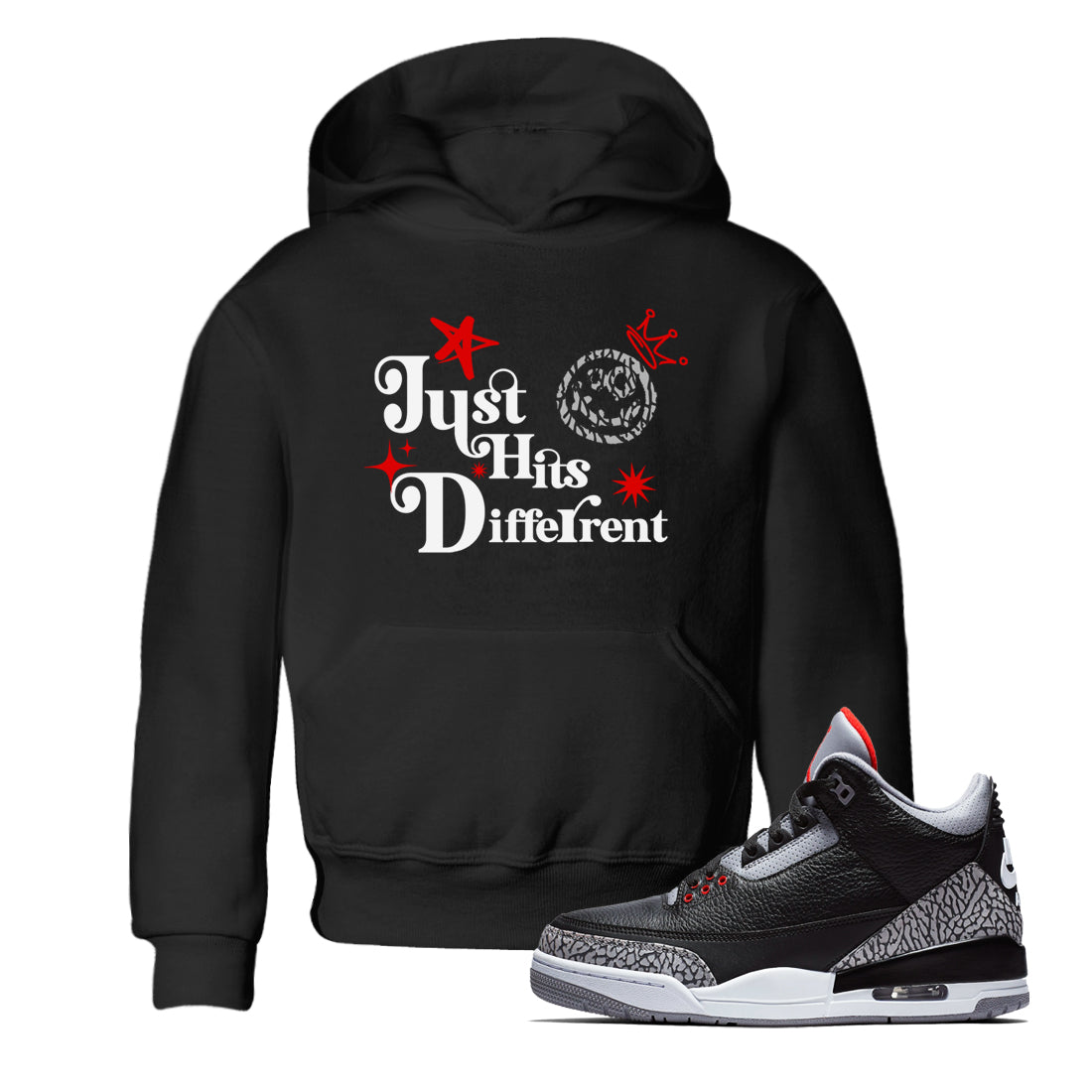 Just Hits Different snkmatch Tees Kids - Air Jordan 3 Black Cement