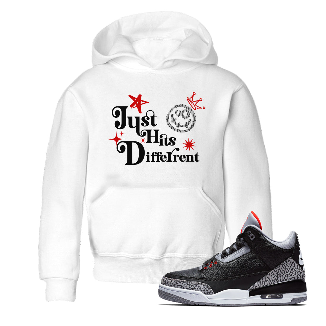 Just Hits Different snkmatch Tees Kids - Air Jordan 3 Black Cement