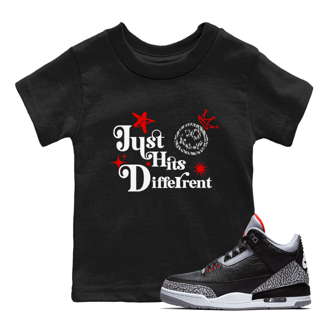 Just Hits Different snkmatch Tees Kids - Air Jordan 3 Black Cement