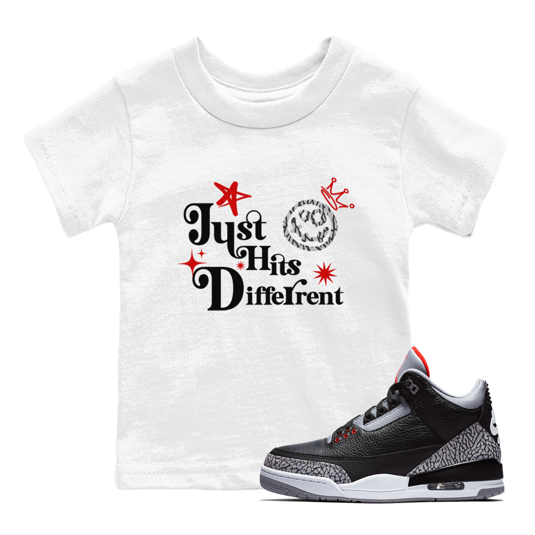 Just Hits Different snkmatch Tees Kids - Air Jordan 3 Black Cement