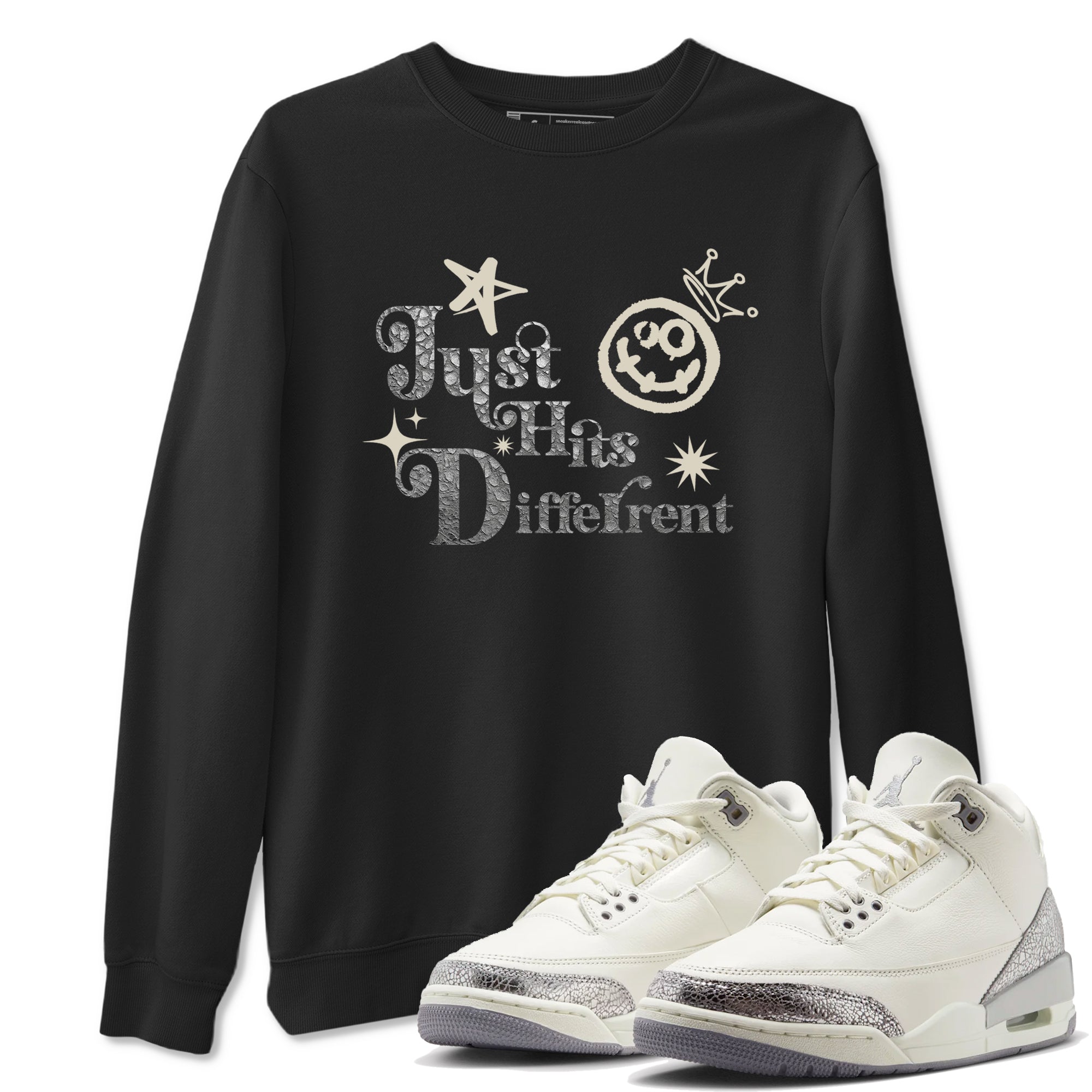 Just Hits Different snkmatch Tees - Air Jordan 3 Sail and Cement Grey