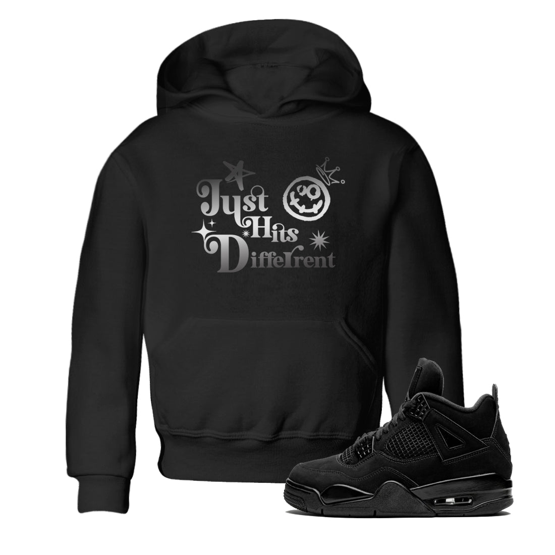 Just Hits Different snkmatch Tees Kids - Air Jordan 4 Black Cat