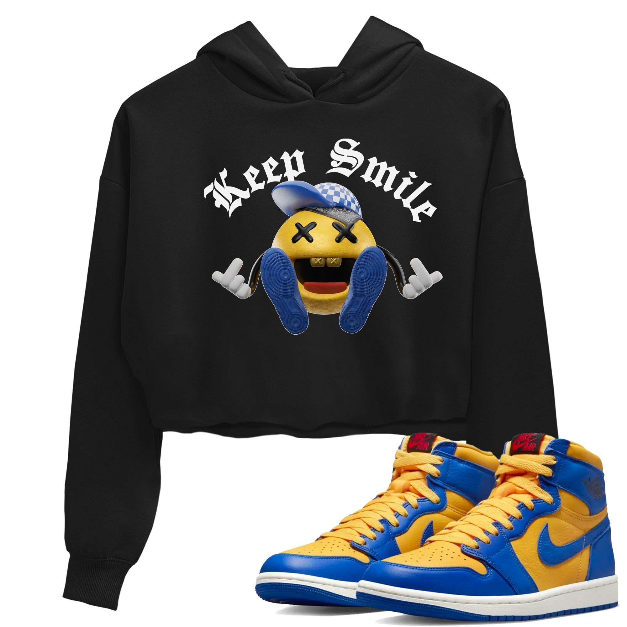 Keep Smiling Women's Tops - Air Jordan 1 Game Royal Varsity Maize