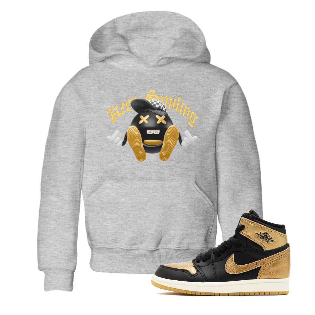 Keep Smiling snkmatch Tees Kids - Air Jordan 1 Black Metallic Gold