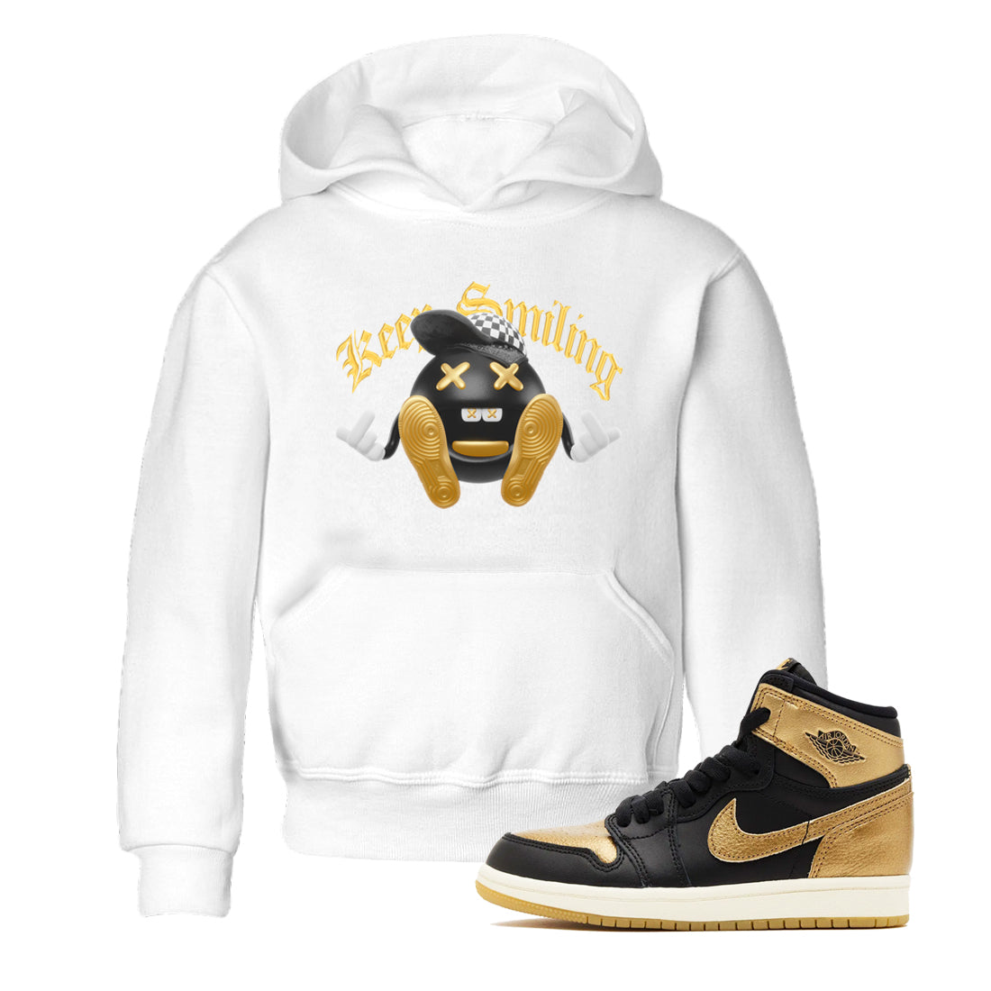 Keep Smiling snkmatch Tees Kids - Air Jordan 1 Black Metallic Gold