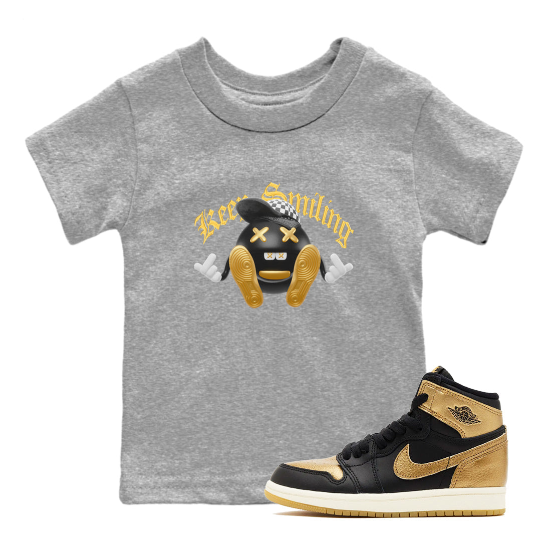 Keep Smiling snkmatch Tees Kids - Air Jordan 1 Black Metallic Gold