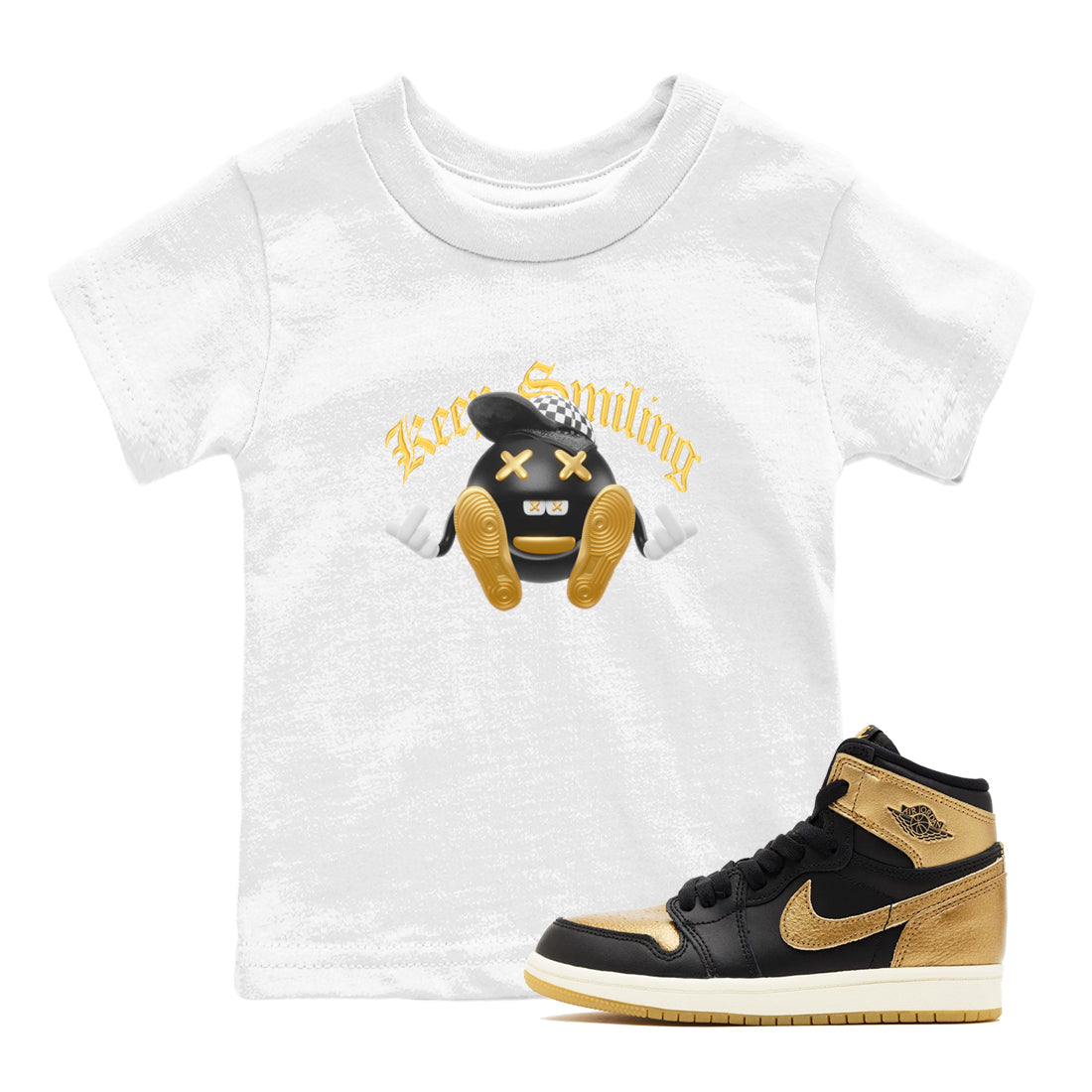 Keep Smiling snkmatch Tees Kids - Air Jordan 1 Black Metallic Gold