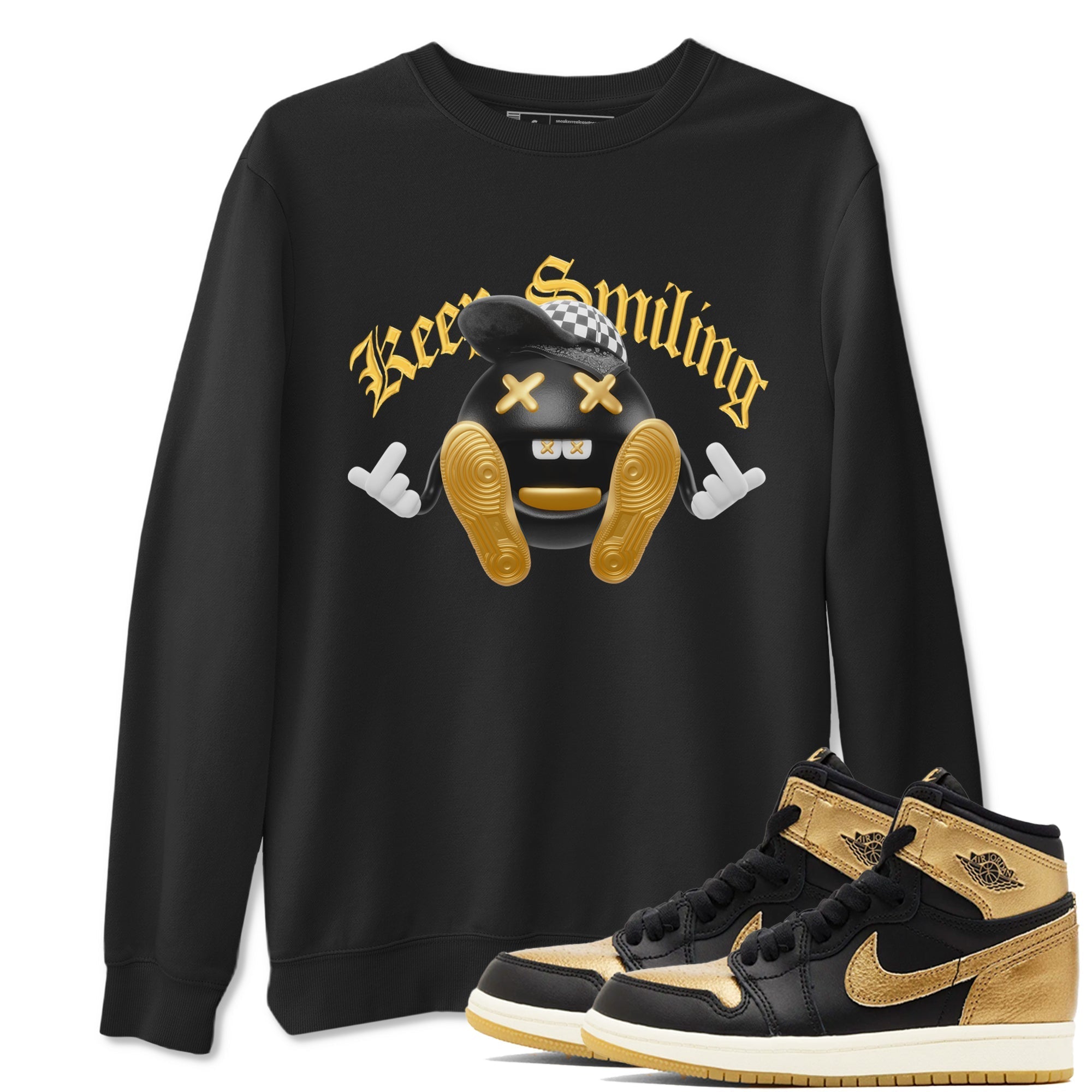 Keep Smiling snkmatch Tees - Air Jordan 1 Black Metallic Gold