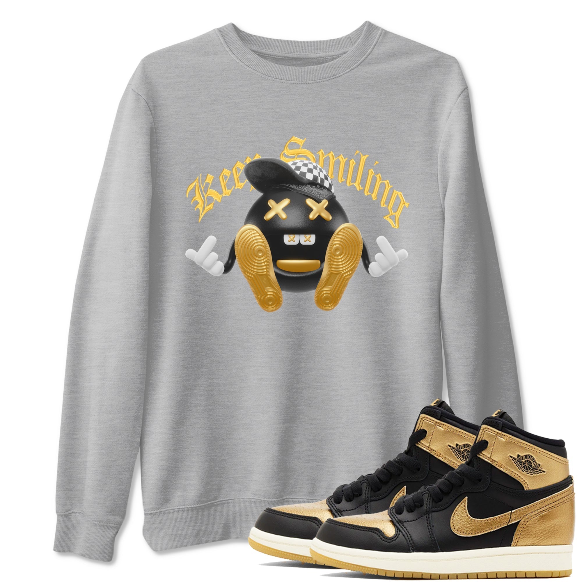 Keep Smiling snkmatch Tees - Air Jordan 1 Black Metallic Gold