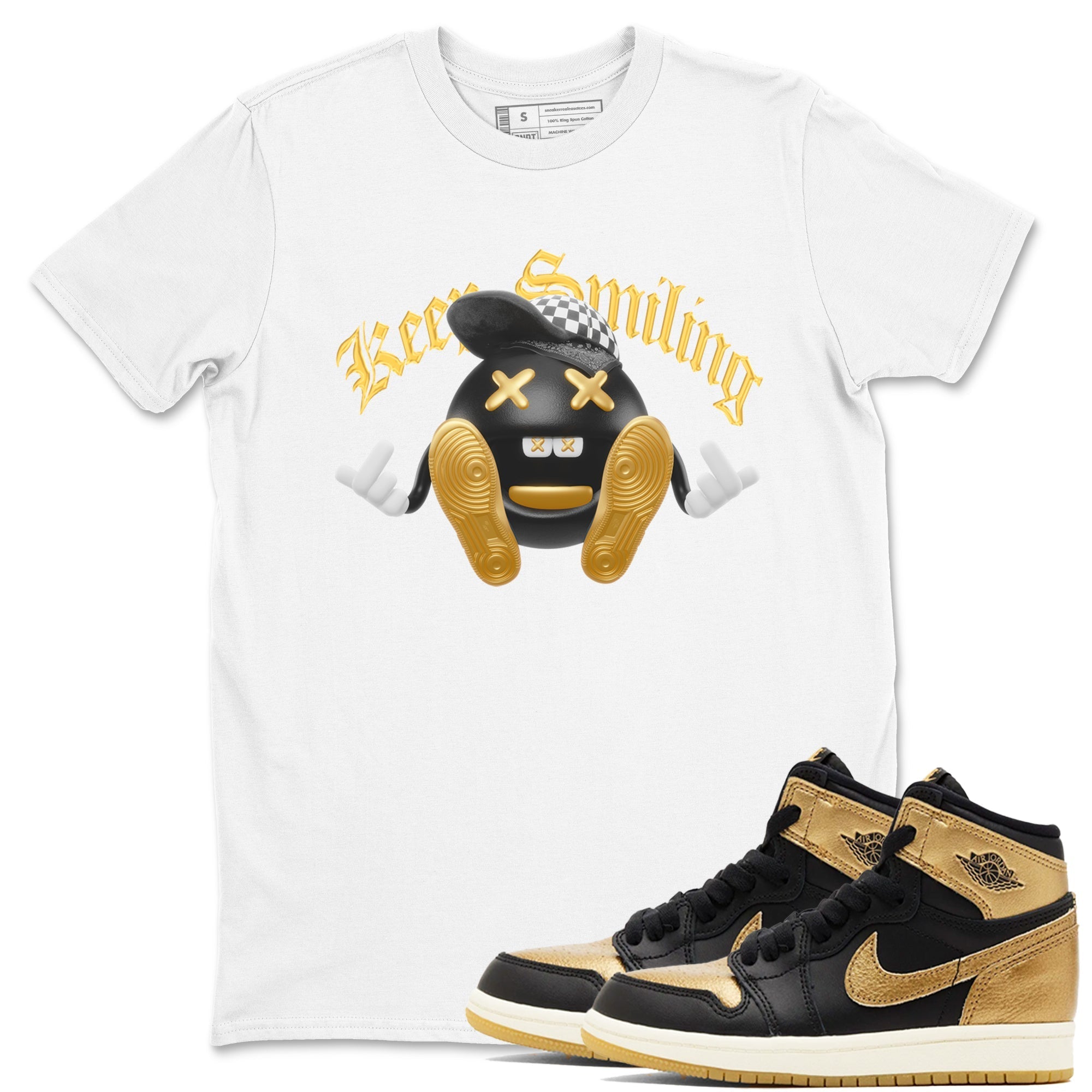 Keep Smiling snkmatch Tees - Air Jordan 1 Black Metallic Gold