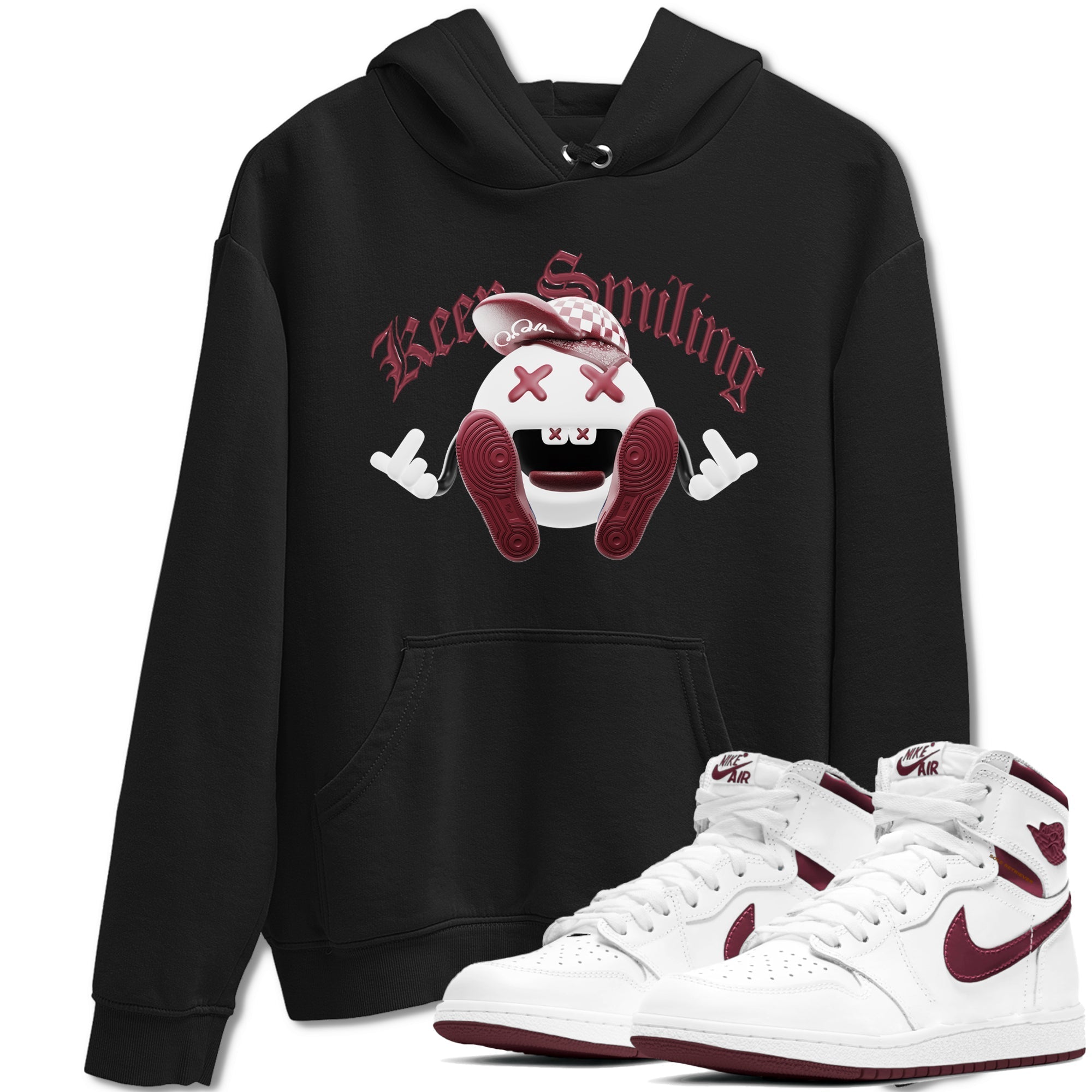 Keep Smiling snkmatch Tee - Air Jordan 1 Metallic Burgundy