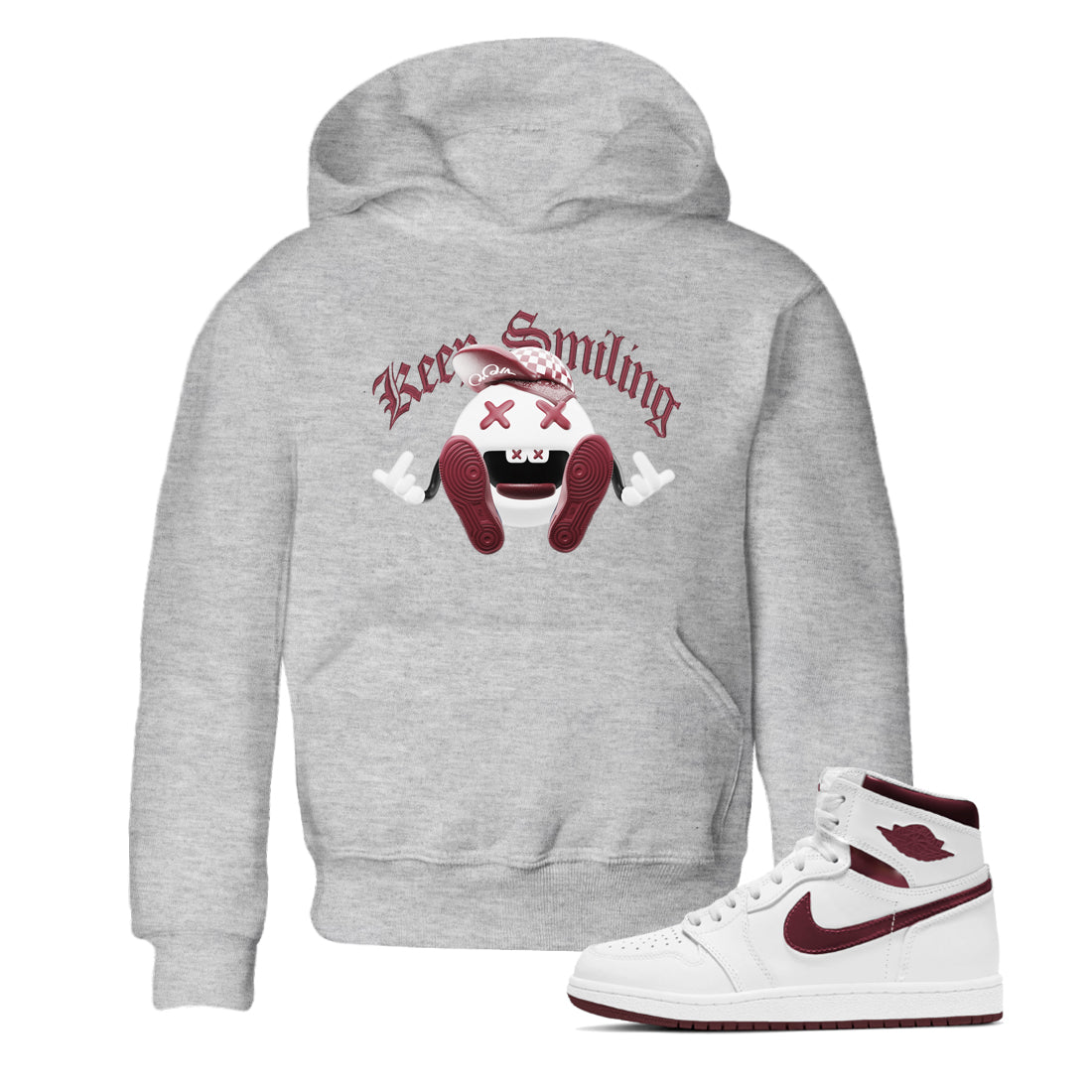 Keep Smiling snkmatch Tee Kids - Air Jordan 1 Metallic Burgundy