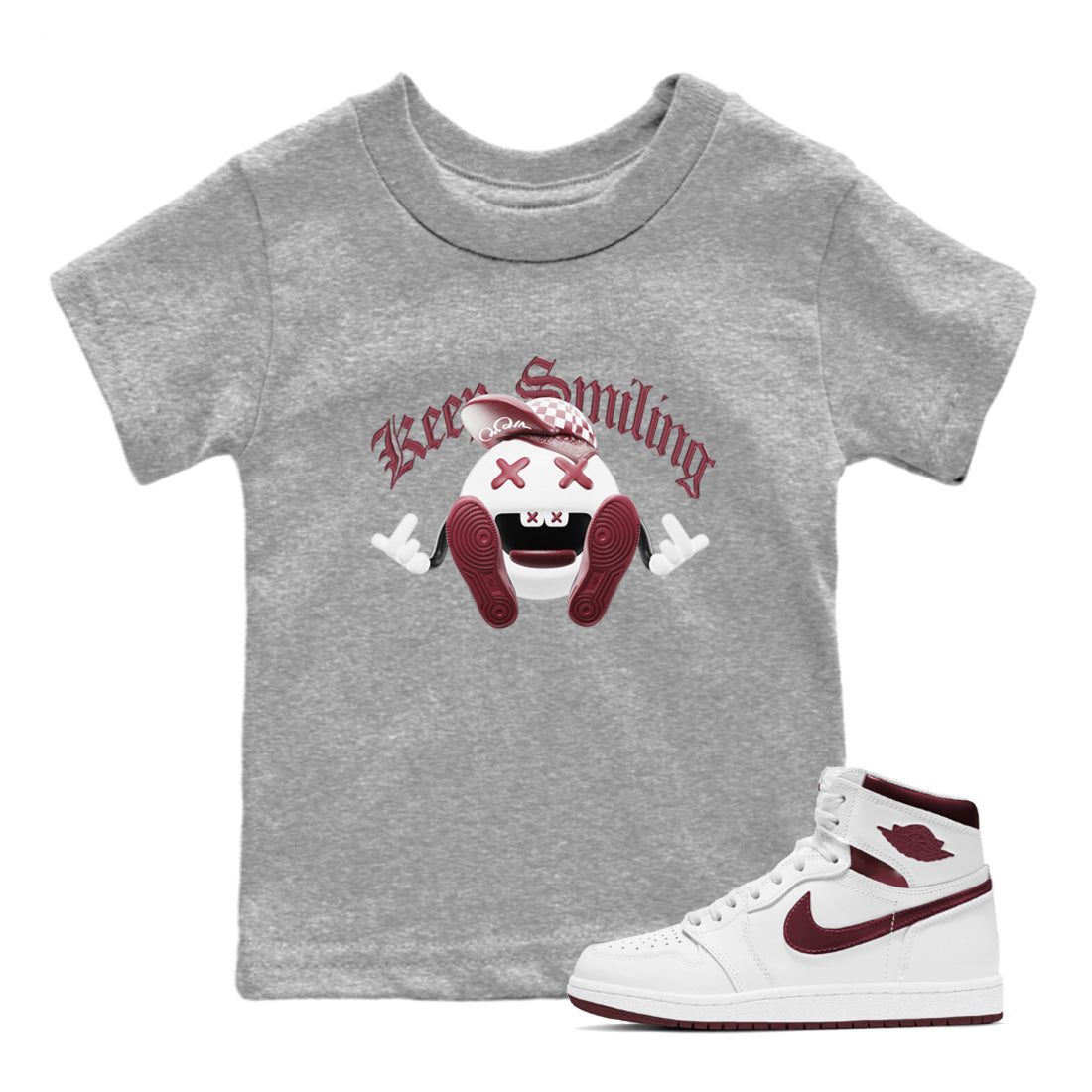 Keep Smiling snkmatch Tee Kids - Air Jordan 1 Metallic Burgundy