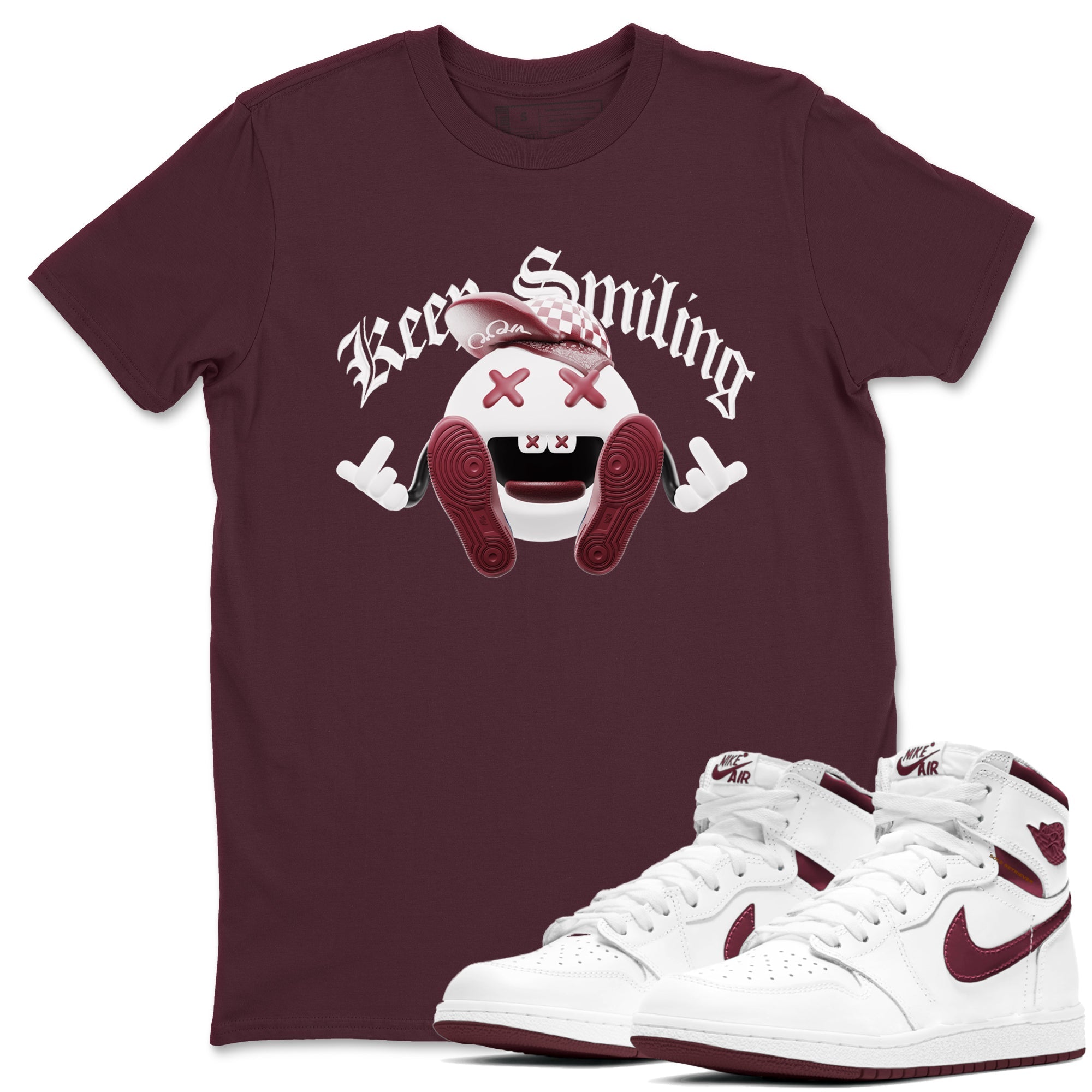 Keep Smiling snkmatch Tee - Air Jordan 1 Metallic Burgundy