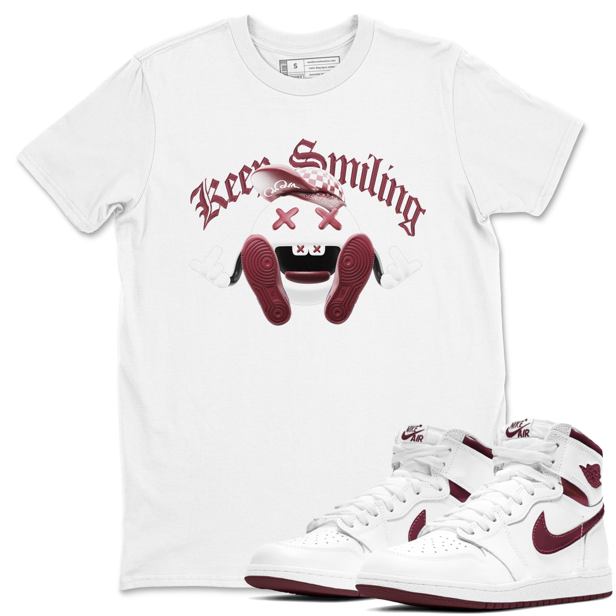 Keep Smiling snkmatch Tee - Air Jordan 1 Metallic Burgundy