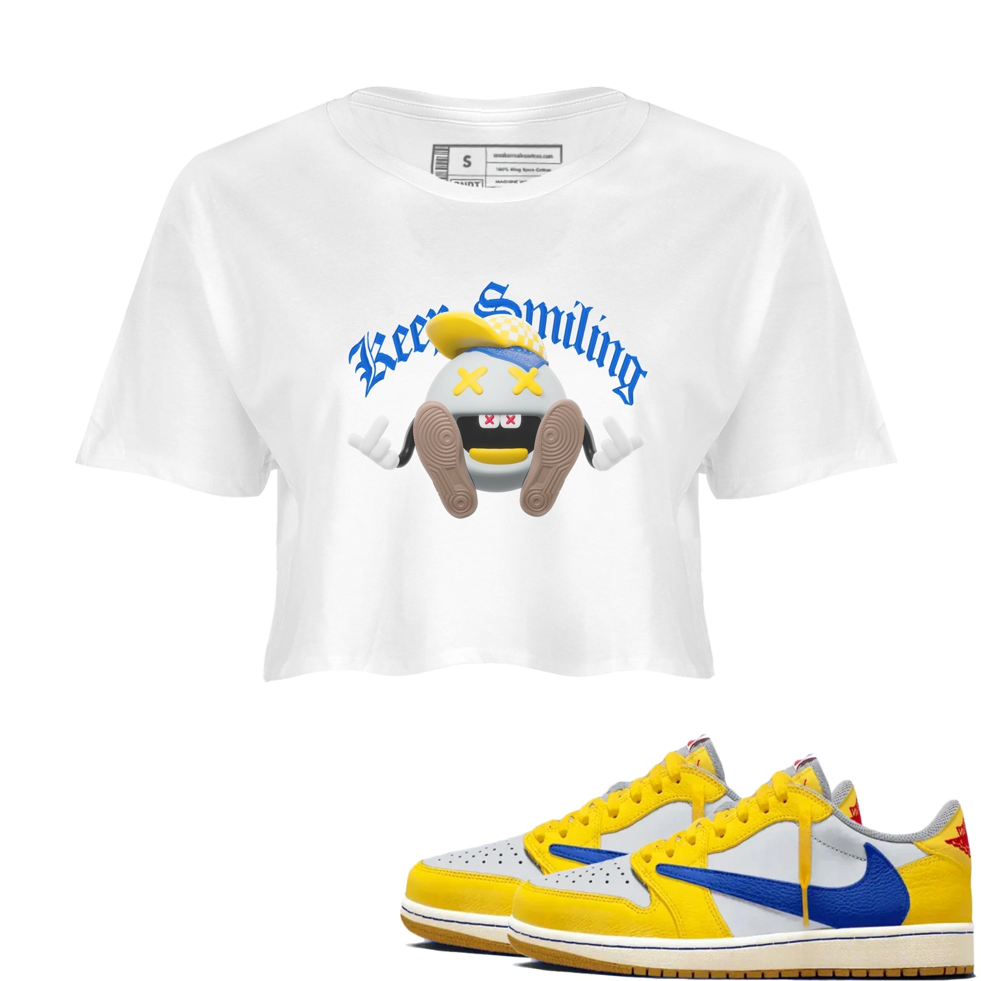 Keep Smiling snkmatch Women's Top - Air Jordan 1 Travis Scott Canary