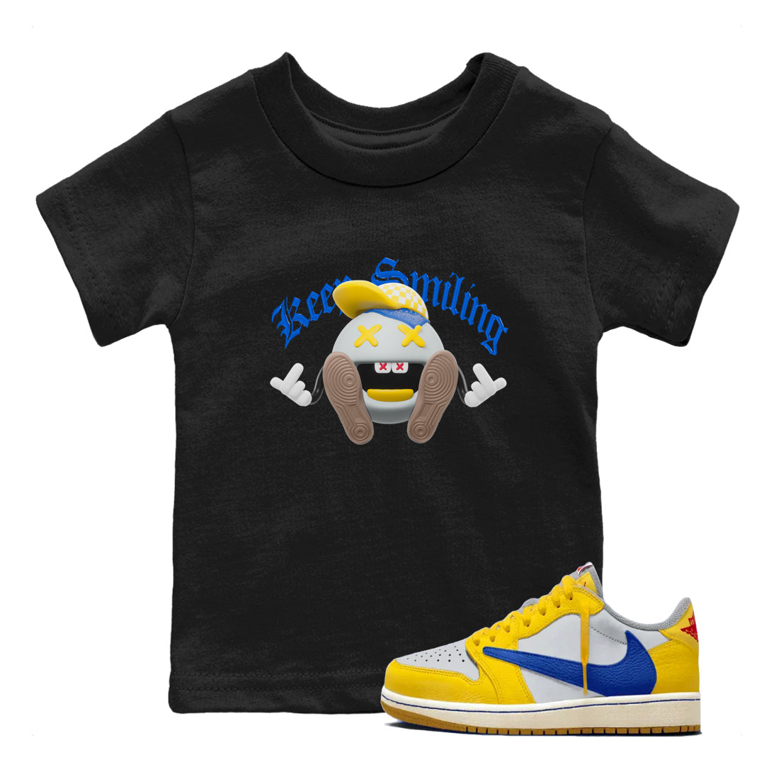 Keep Smiling snkmatch Tees Kids - Air Jordan 1 Travis Scott Canary