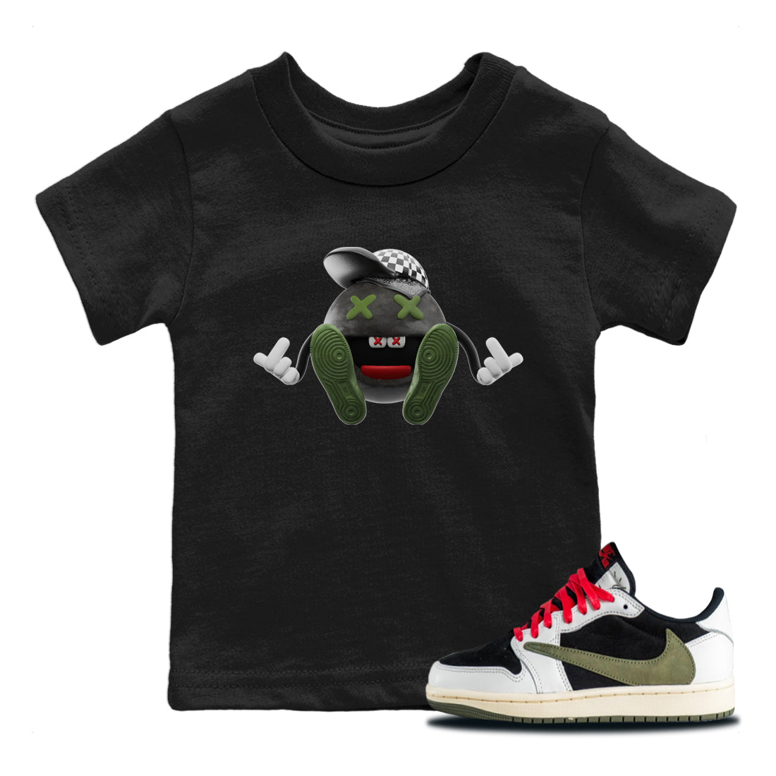 Keep Smiling Kids Tops - Air Jordan 1 Travis Scott Olive