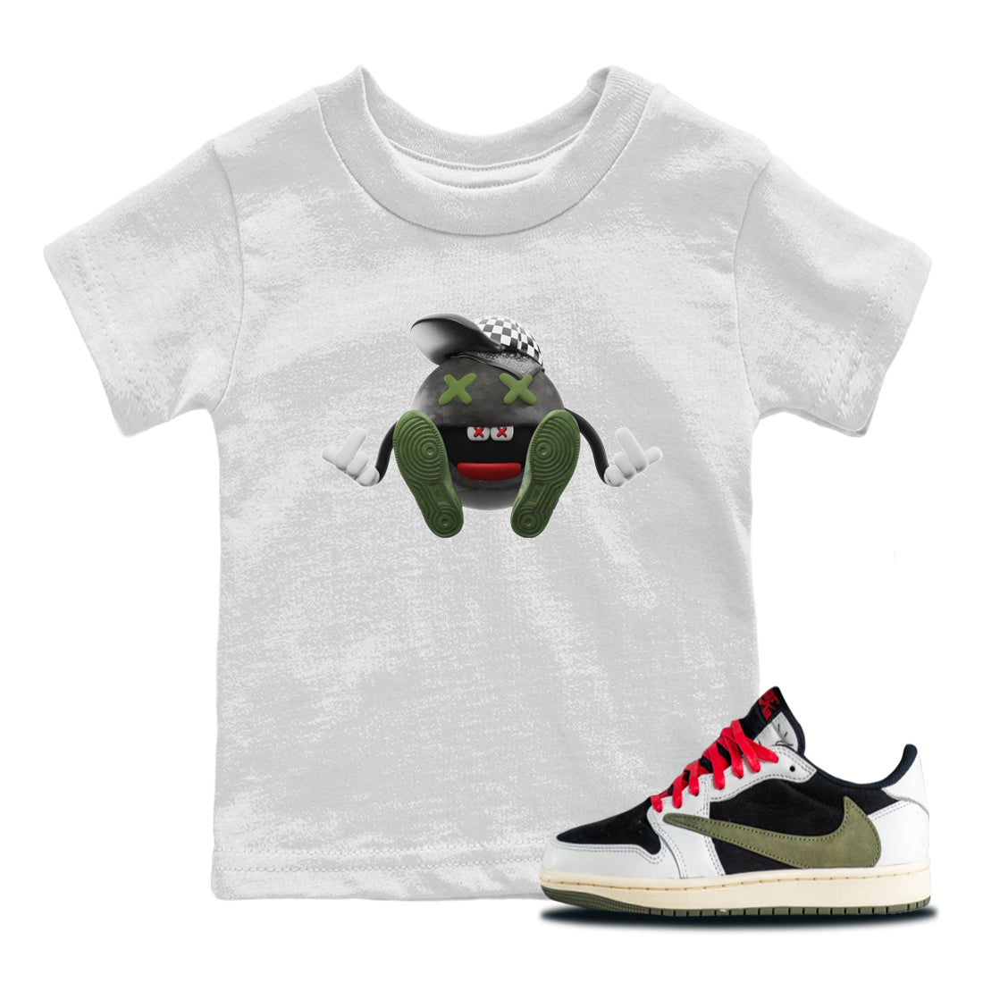 Keep Smiling Kids Tops - Air Jordan 1 Travis Scott Olive