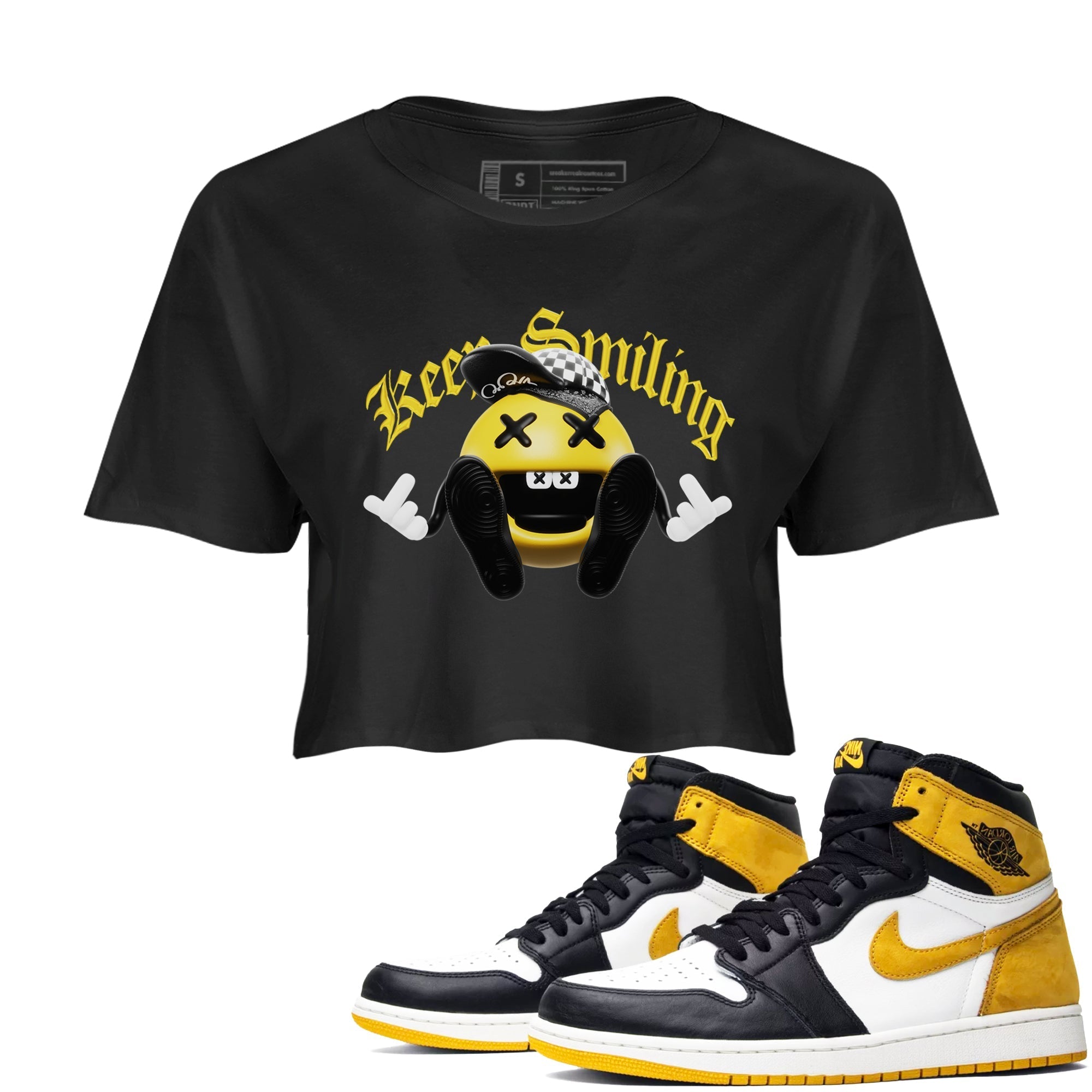 Keep Smiling snkmatch Women's Top - Air Jordan 1 Yellow Ochre
