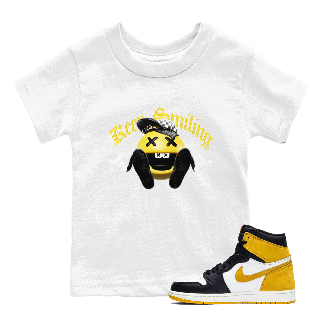 Keep Smiling snkmatch Tees Kids - Air Jordan 1 Yellow Ochre