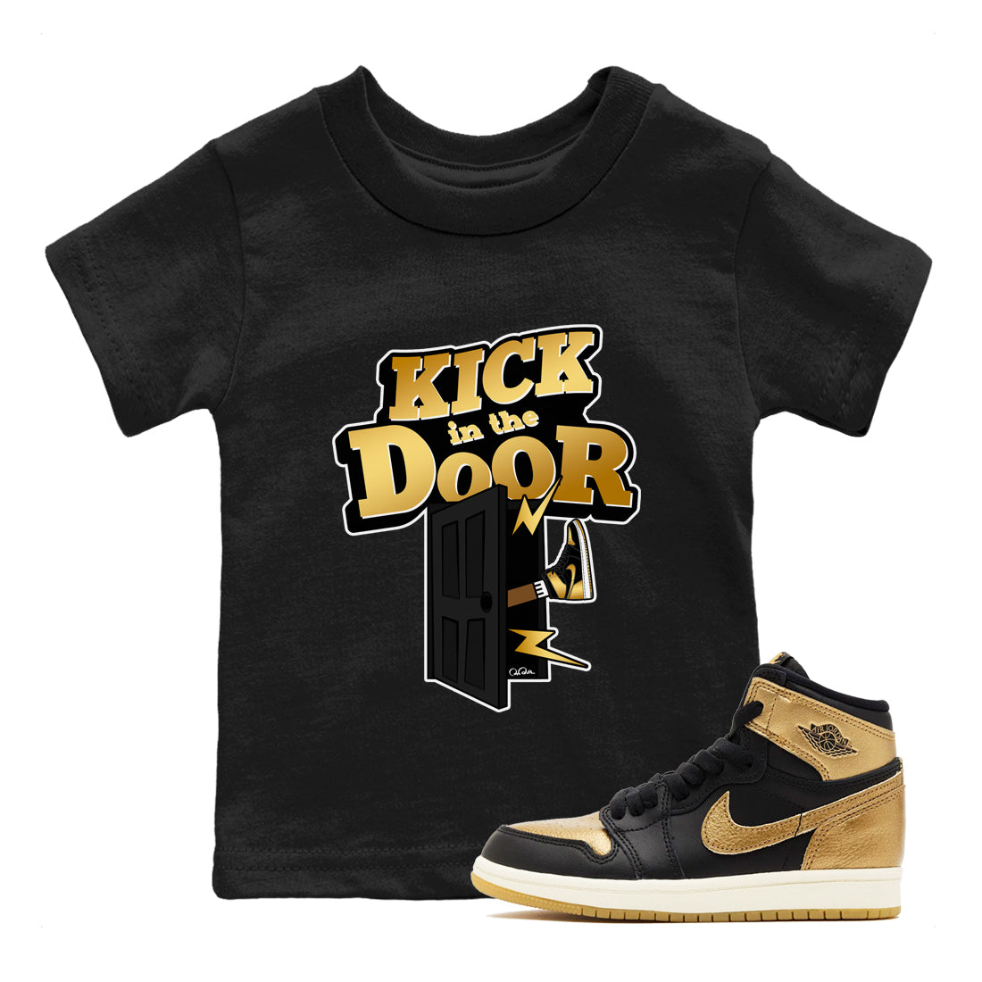 Kick In The Door snkmatch Tees Kids - Air Jordan 1 Black Metallic Gold