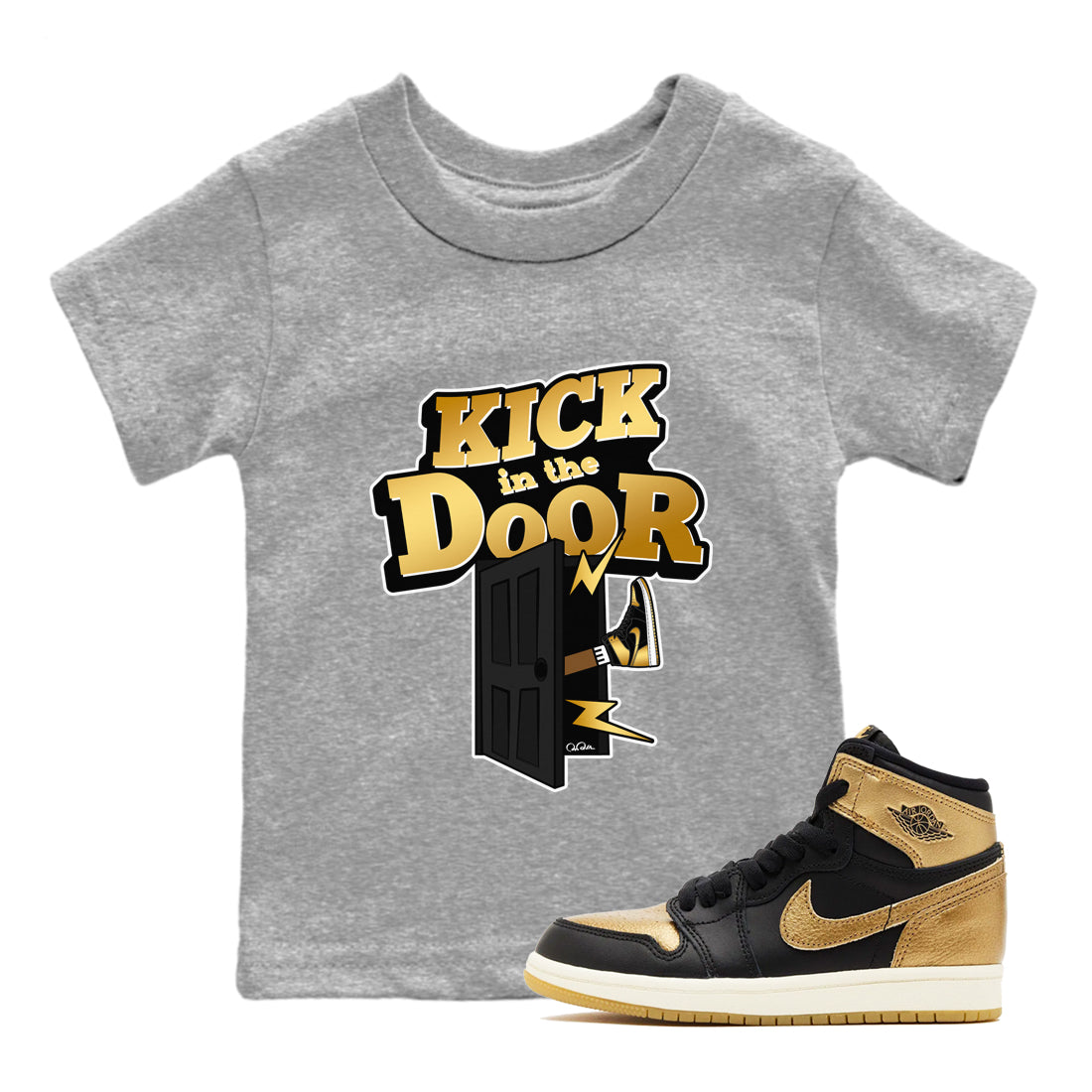 Kick In The Door snkmatch Tees Kids - Air Jordan 1 Black Metallic Gold