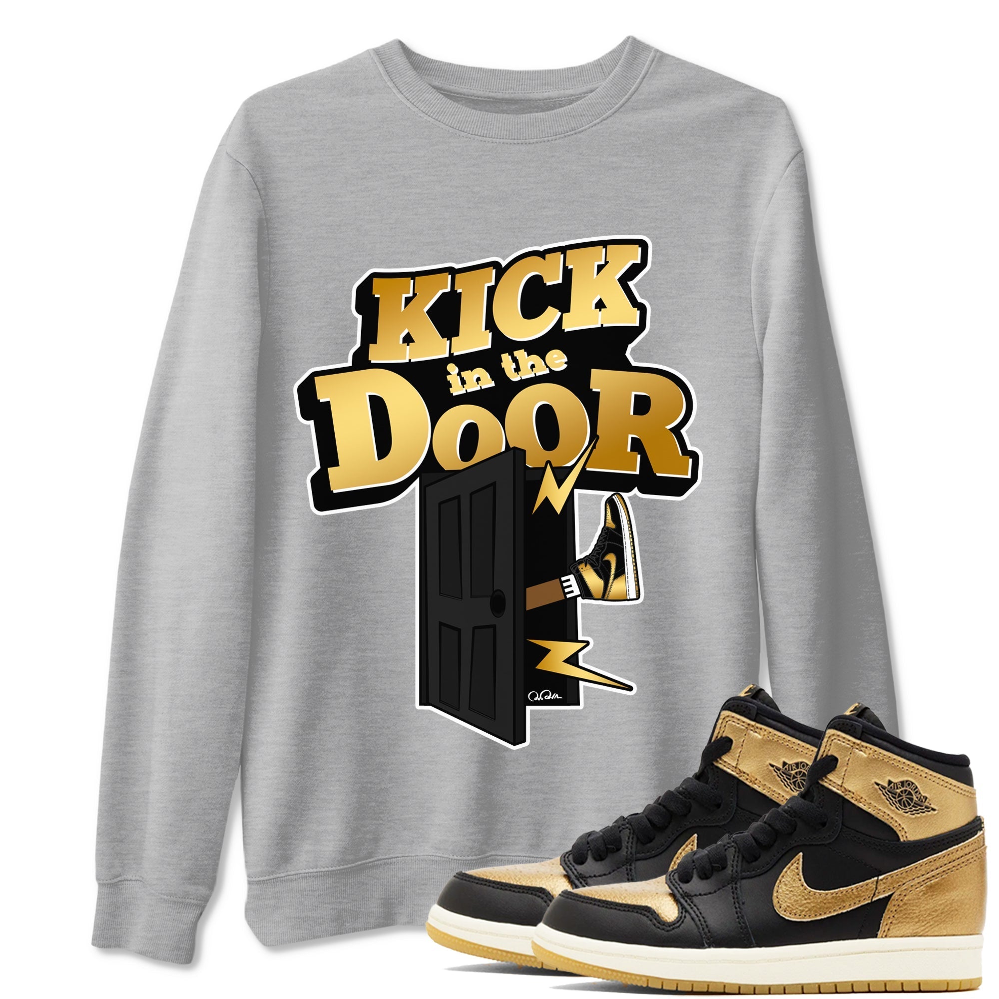 Kick In The Door snkmatch Tees - Air Jordan 1 Black Metallic Gold