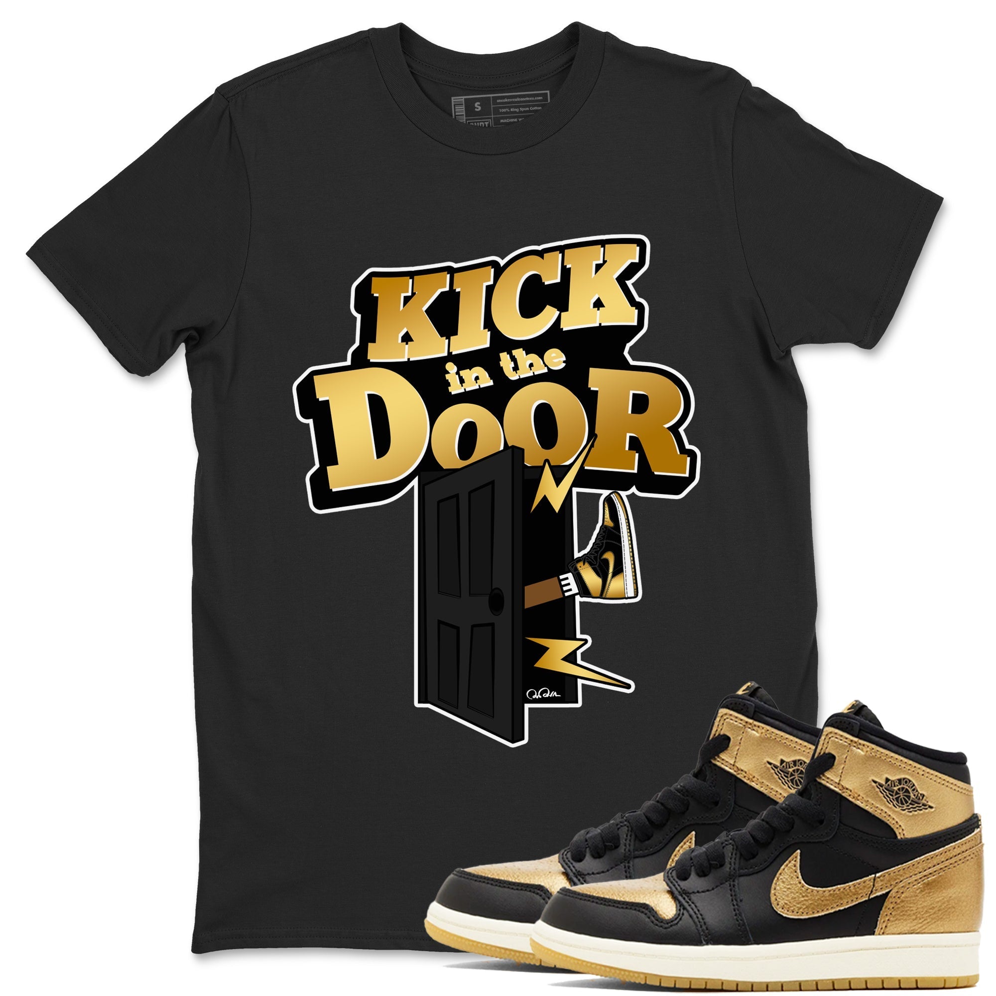 Kick In The Door snkmatch Tees - Air Jordan 1 Black Metallic Gold