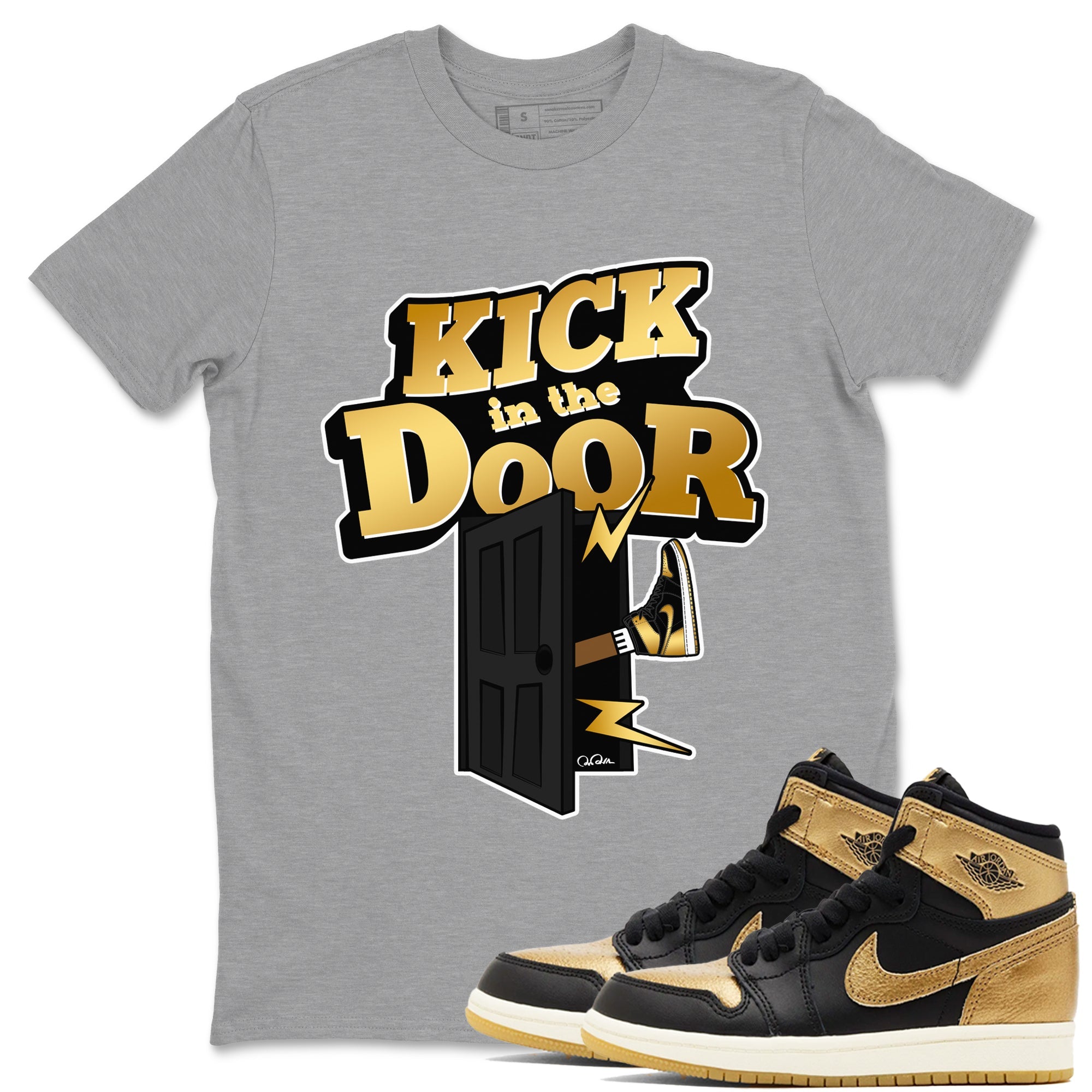 Kick In The Door snkmatch Tees - Air Jordan 1 Black Metallic Gold