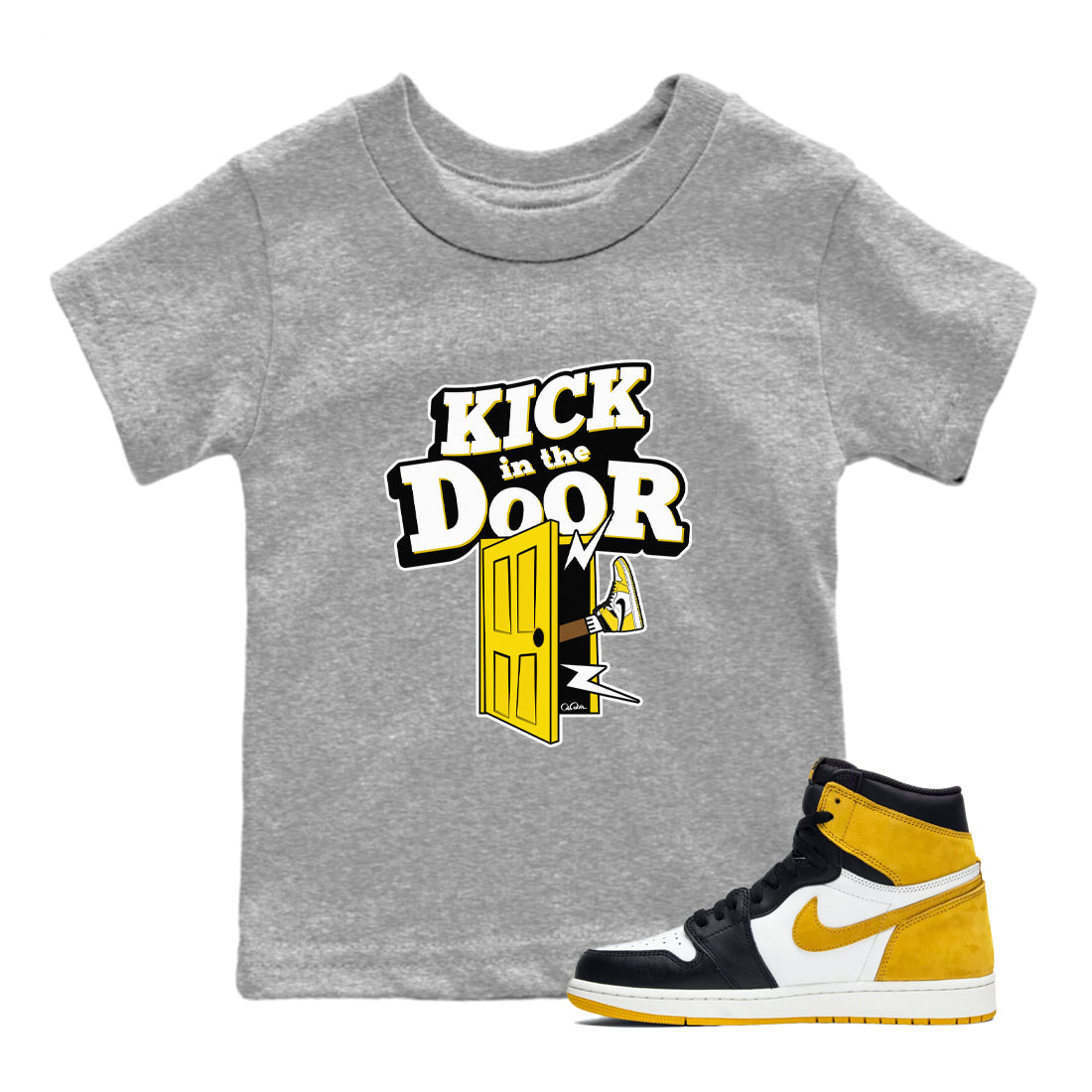 Kick In The Door snkmatch Tees Kids - Air Jordan 1 Yellow Ochre