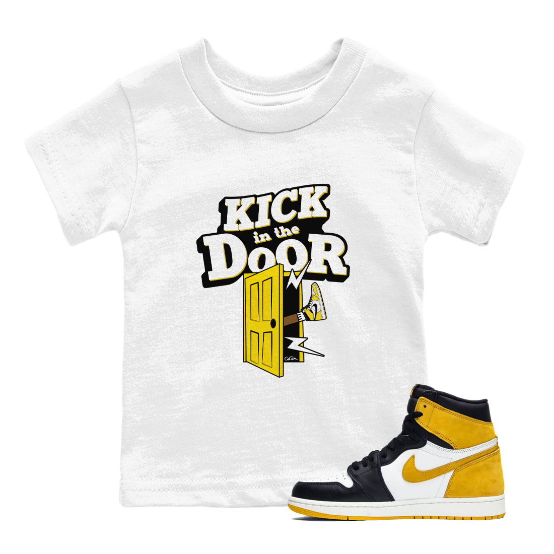Kick In The Door snkmatch Tees Kids - Air Jordan 1 Yellow Ochre