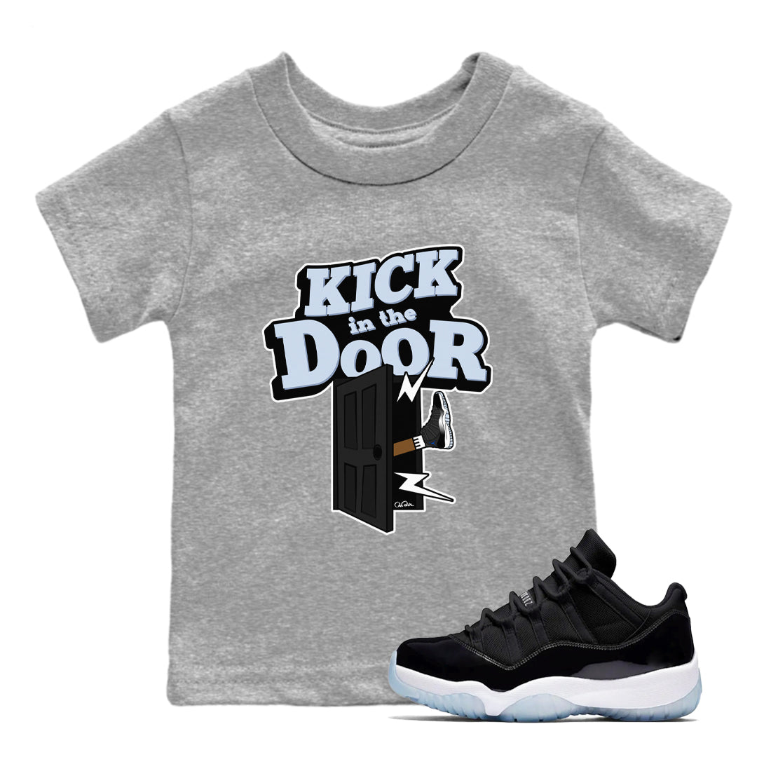Kick In The Door snkmatch Tee Kids - Air Jordan 11 Black and Varsity Royal