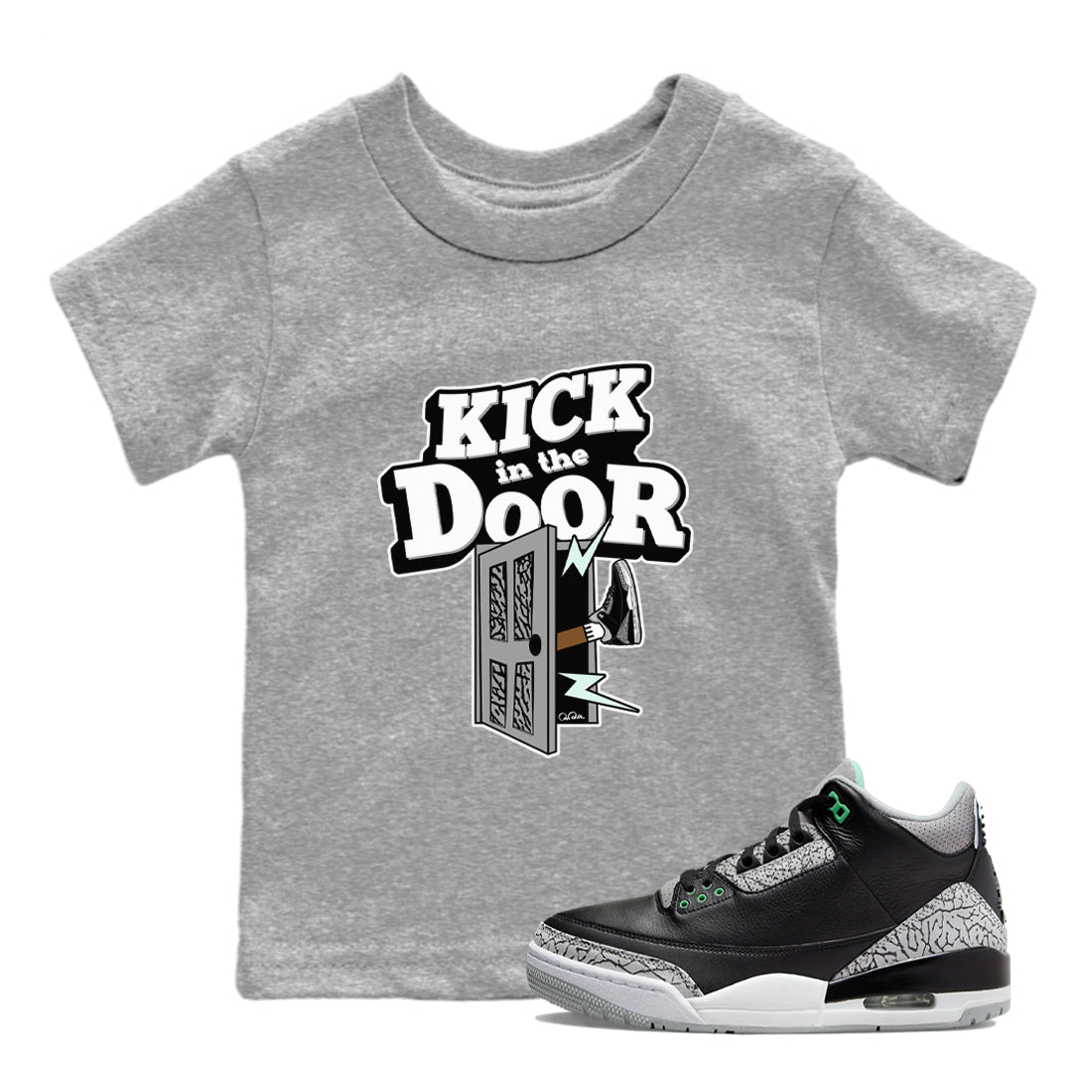 Kick In The Door snkmatch Tees Kids - Air Jordan 3 Green Glow