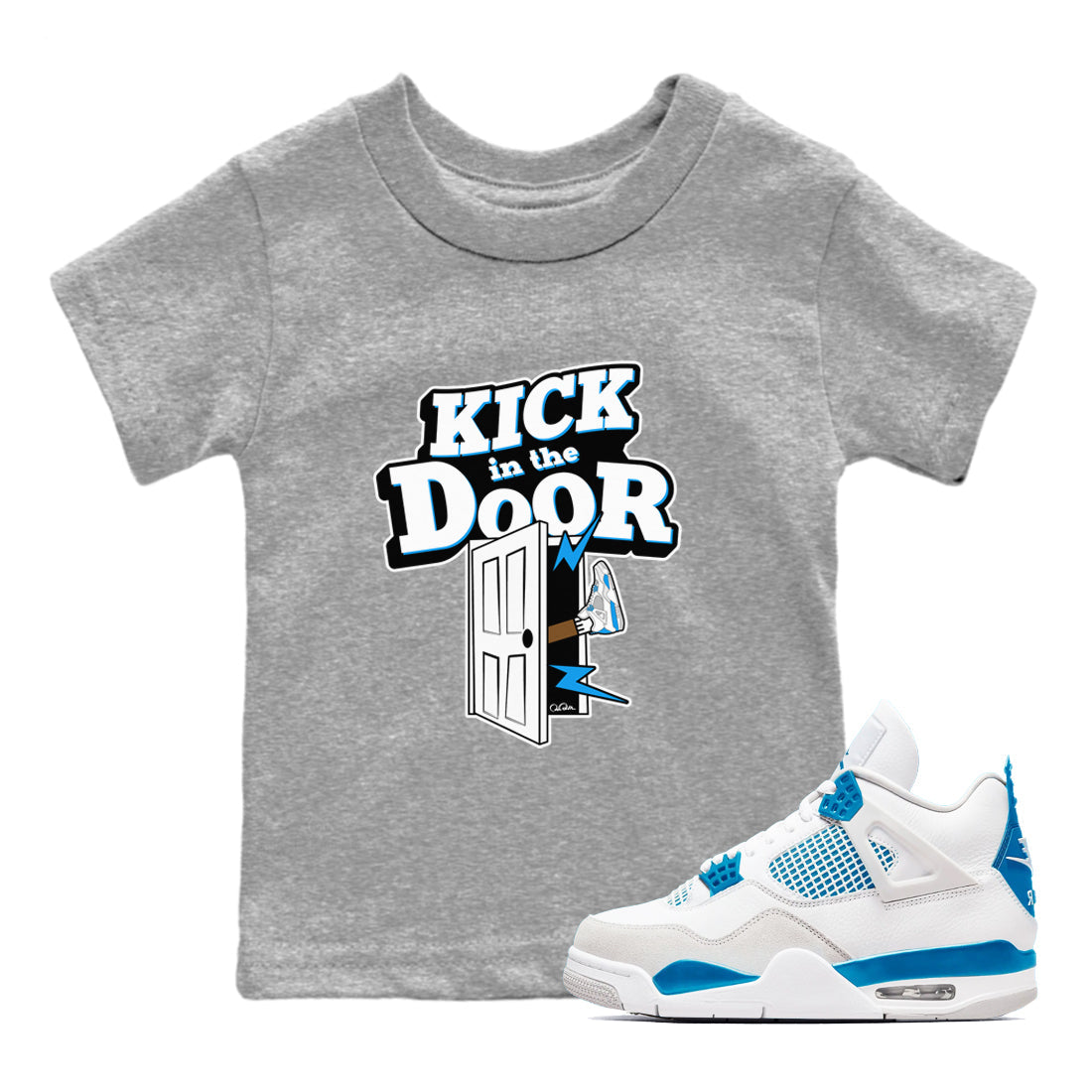 Kick In The Door snkmatch Tees Kids - Air Jordan 4 Military Blue
