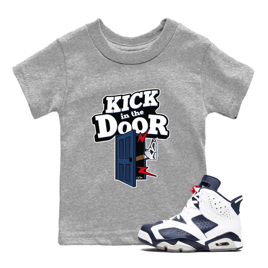 Kick In The Door snkmatch Tees Kids - Air Jordan 6 White And Midnight Navy