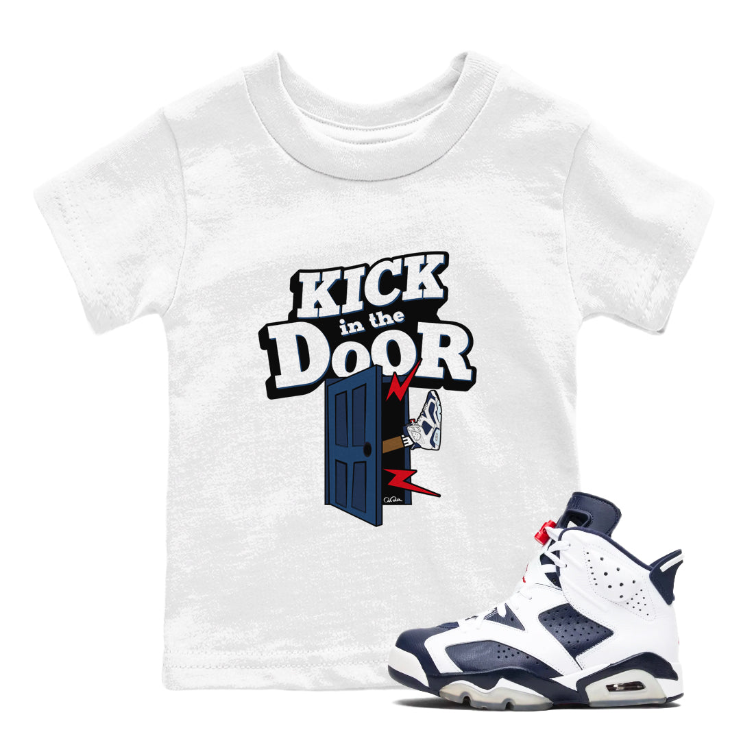 Kick In The Door snkmatch Tees Kids - Air Jordan 6 White And Midnight Navy