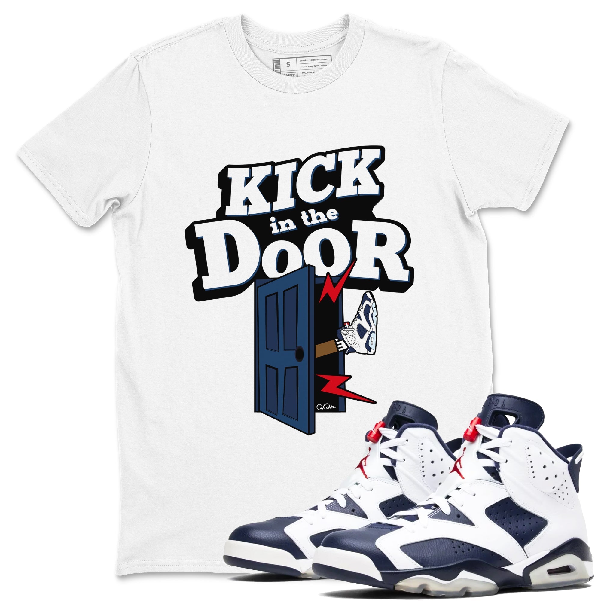 Kick In The Door snkmatch Tees - Air Jordan 6 White And Midnight Navy