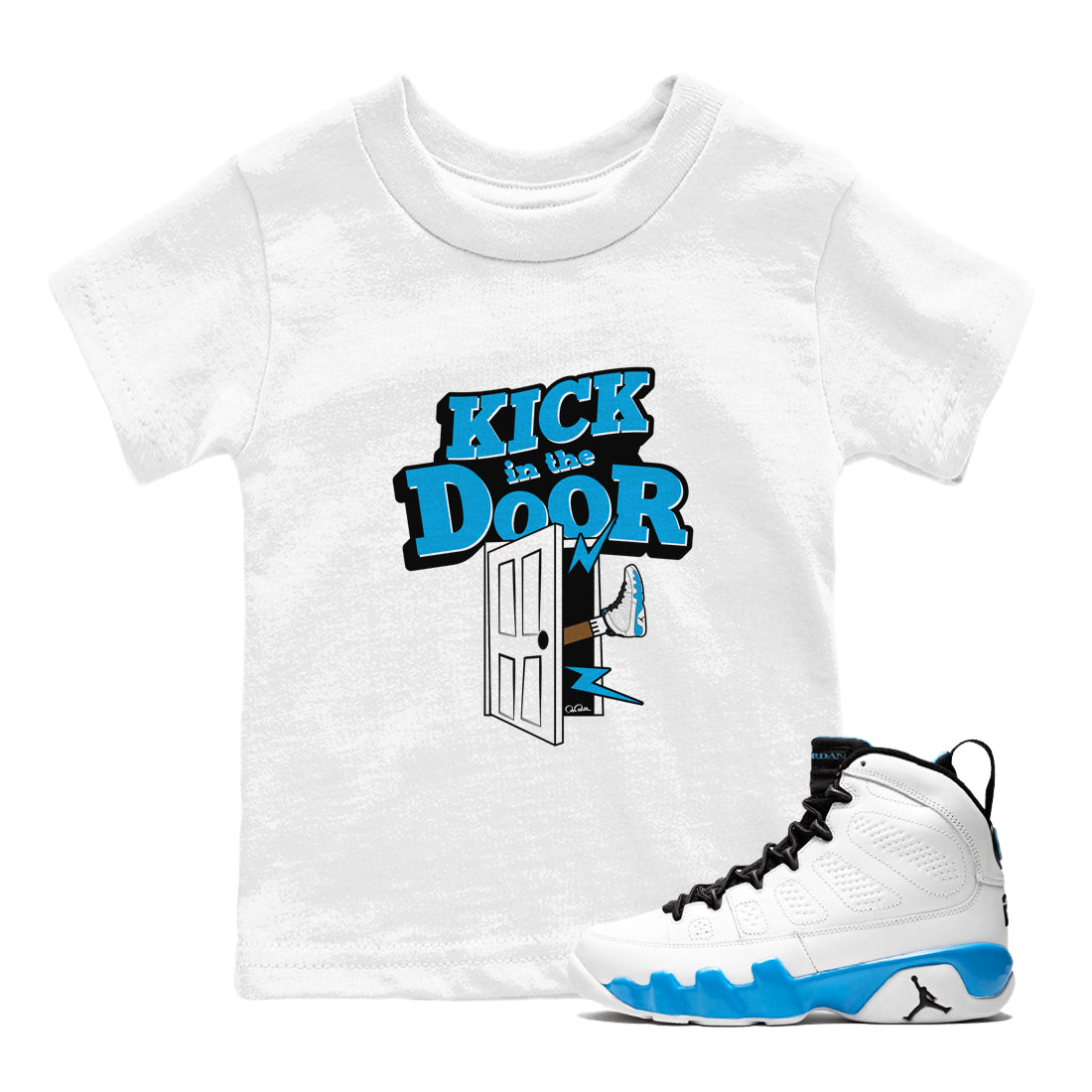 Kick In The Door snkmatch Tees Kids - Air Jordan 9 Powder Blue