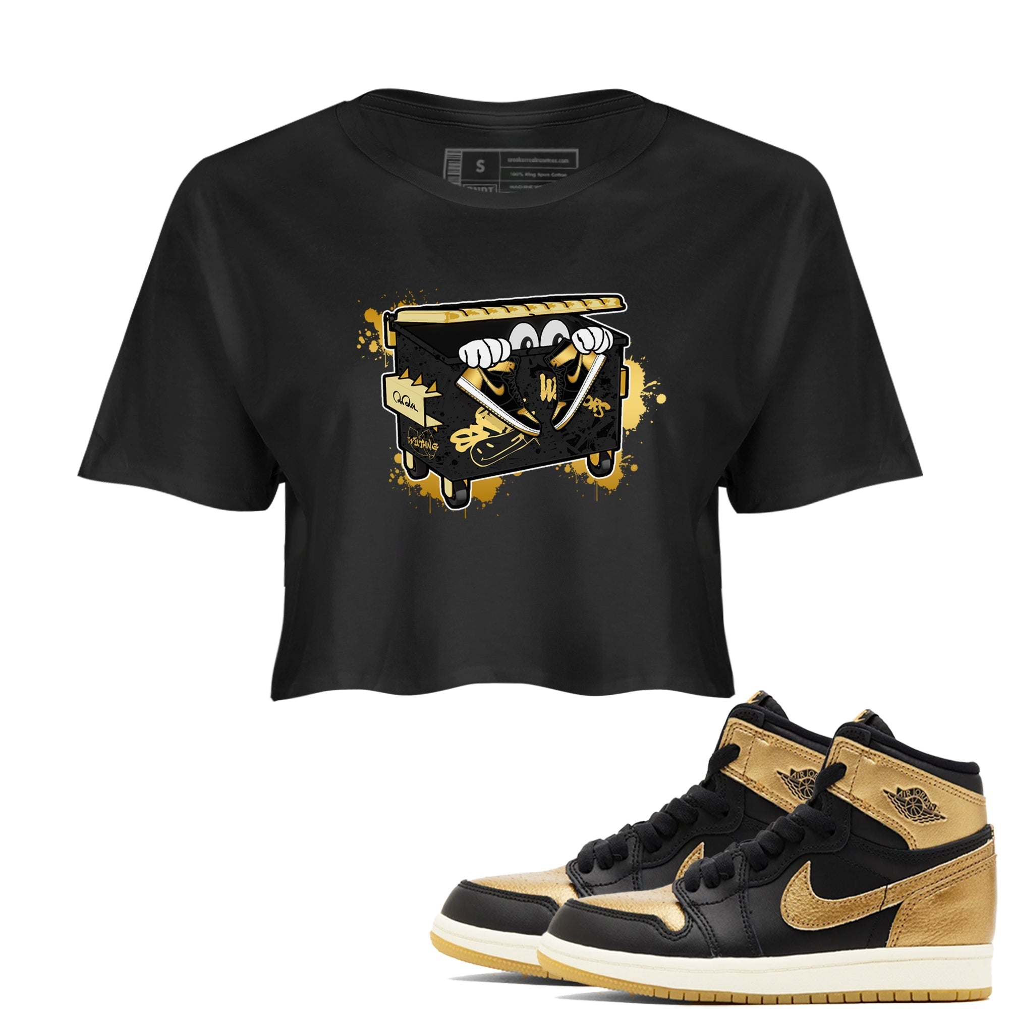 Kick Trash snkmatch Women's Top - Air Jordan 1 Black Metallic Gold