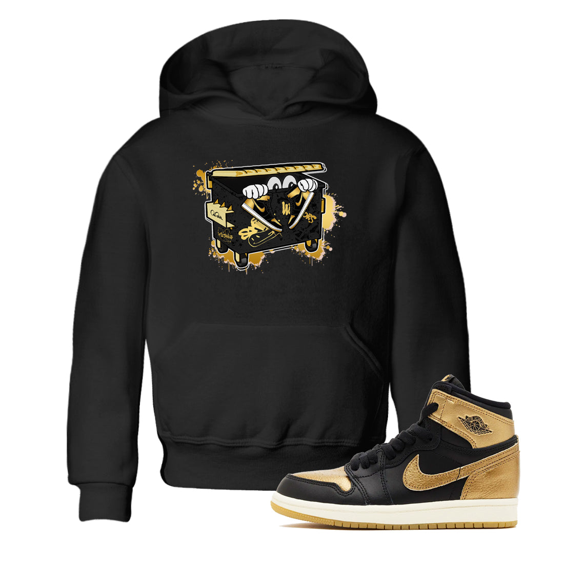 Kick Trash snkmatch Tees Kids - Air Jordan 1 Black Metallic Gold
