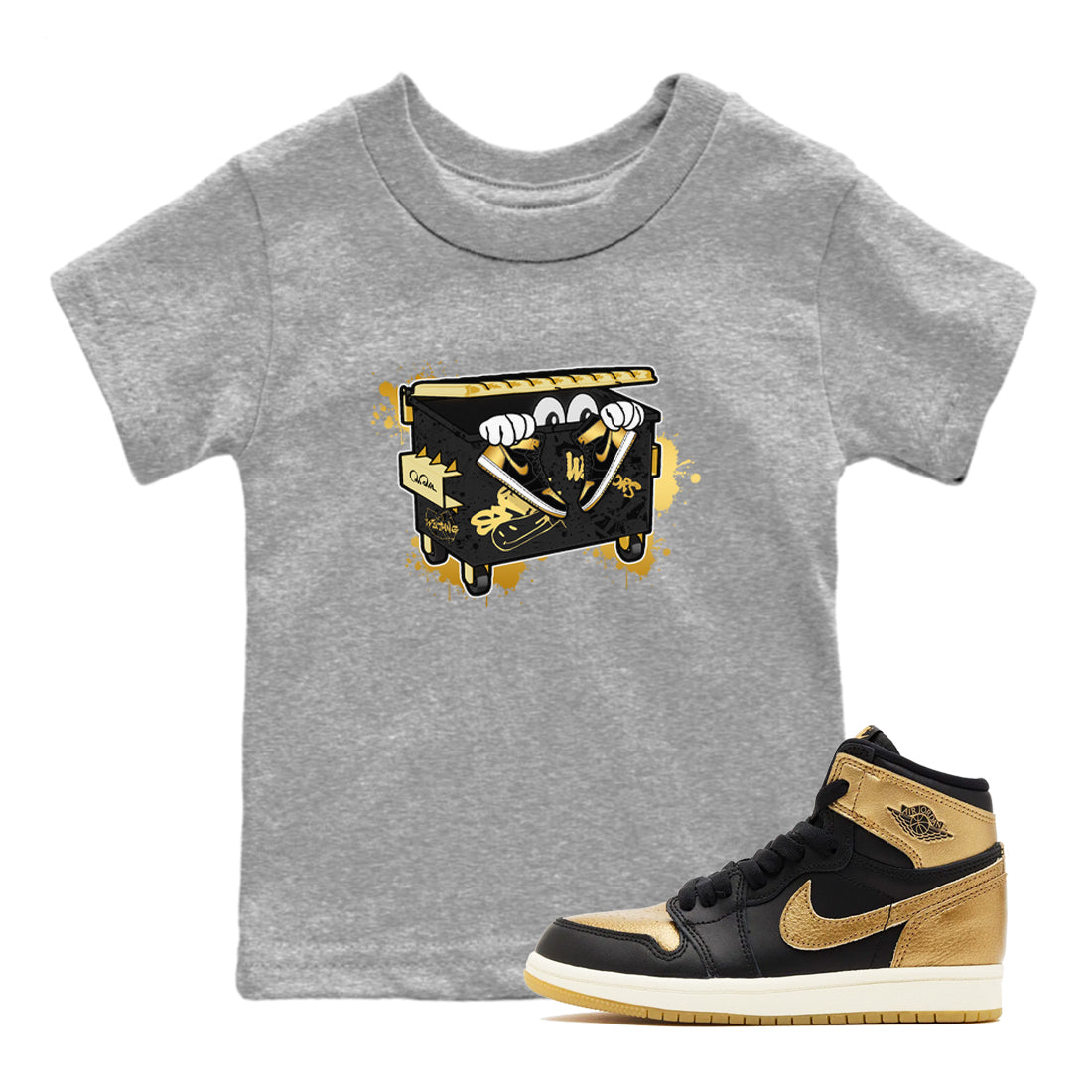 Kick Trash snkmatch Tees Kids - Air Jordan 1 Black Metallic Gold