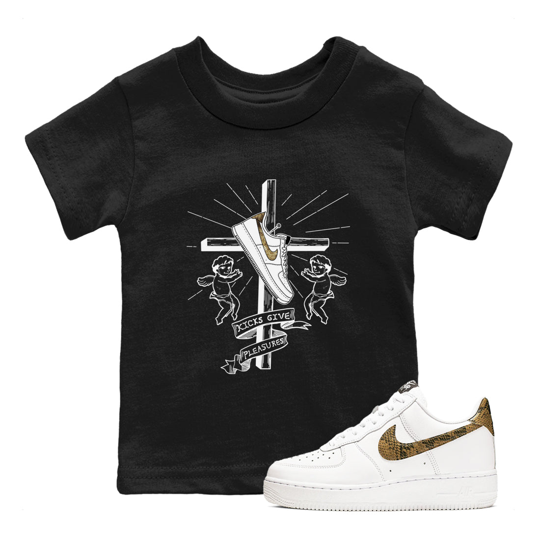 Kicks Give Pleasures snkmatch Tees Kids - Air Force 1 Ivory Snake