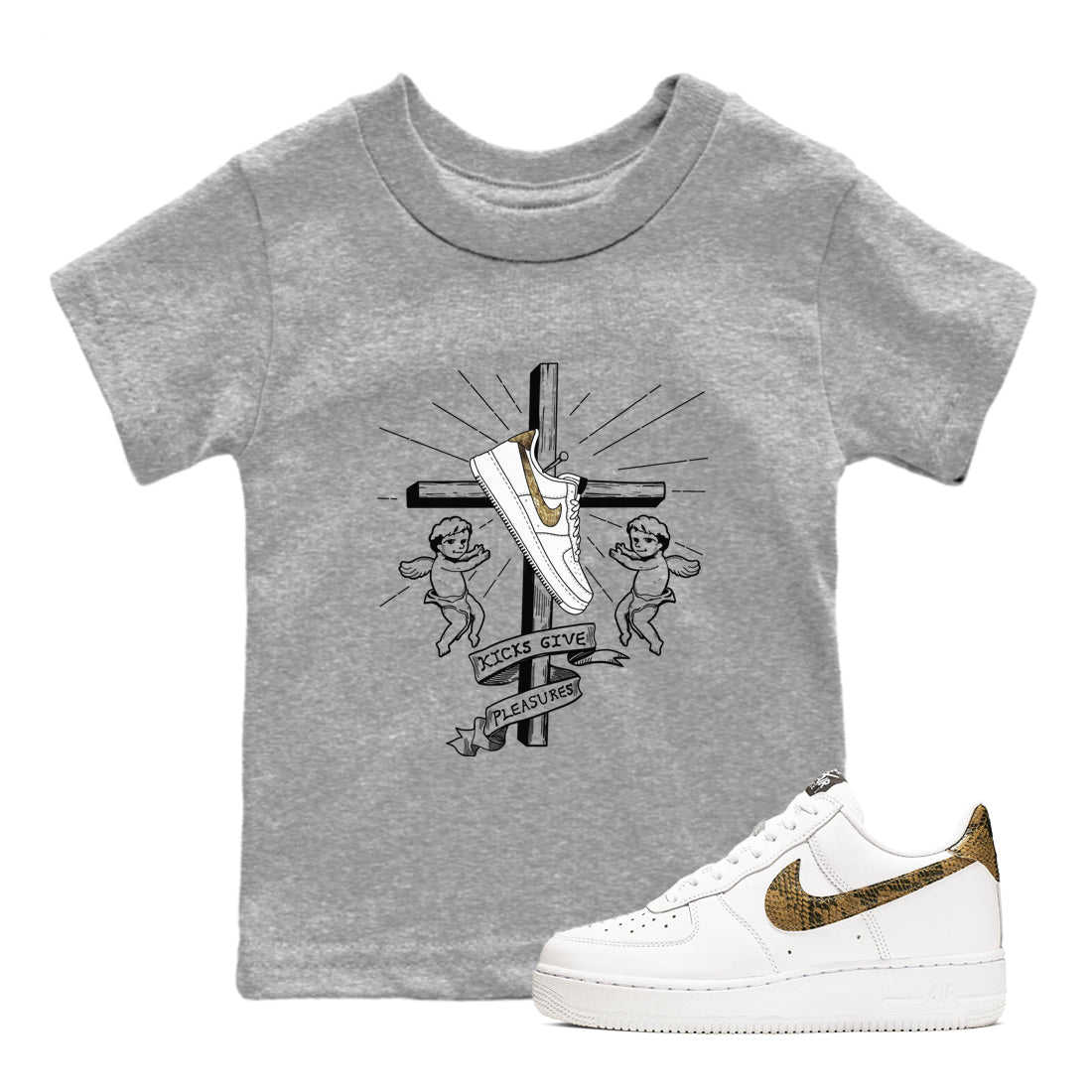 Kicks Give Pleasures snkmatch Tees Kids - Air Force 1 Ivory Snake